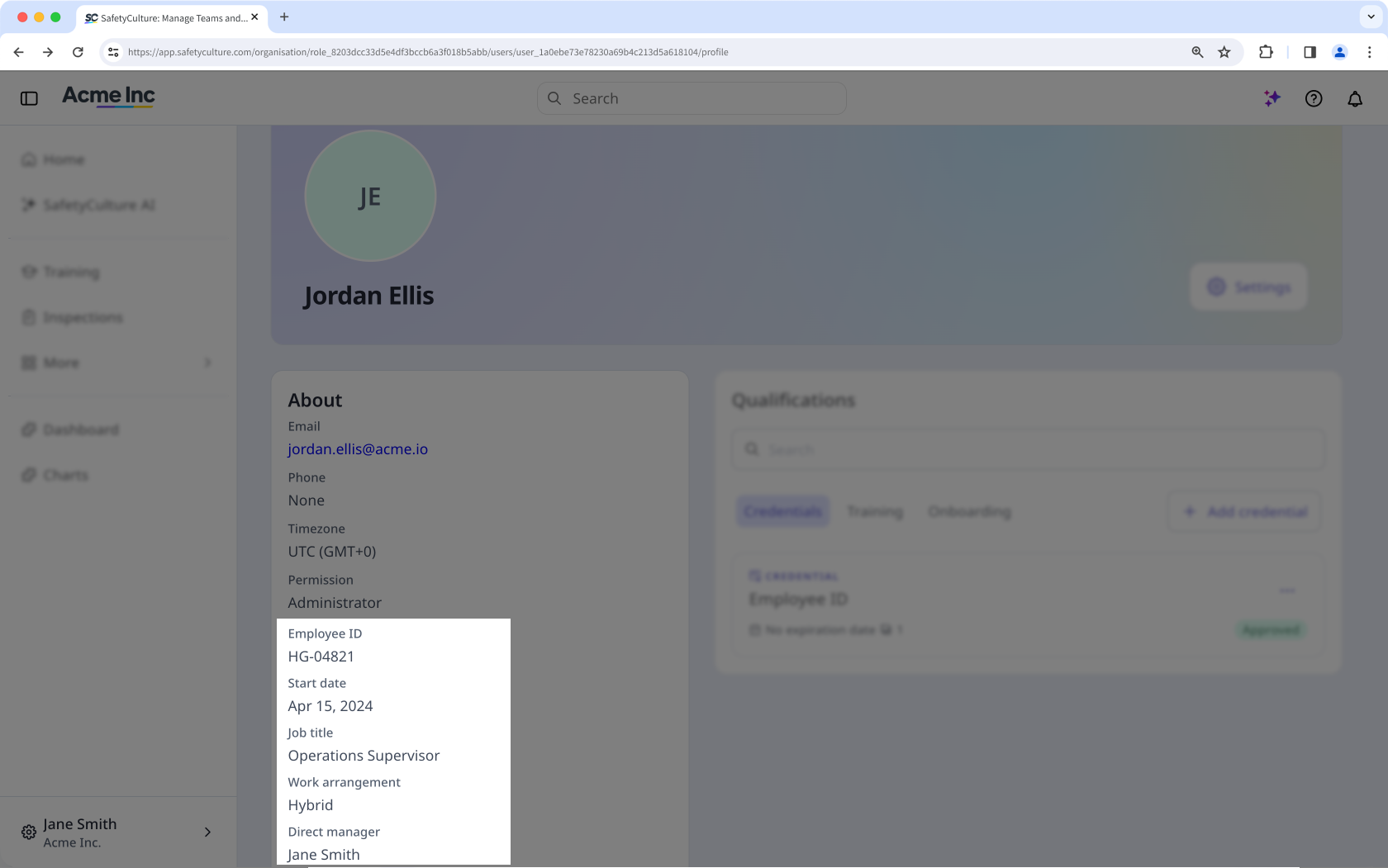 Die Details eines Teammitglieds können über die Benutzerfelder in dessen Profil angezeigt werden.