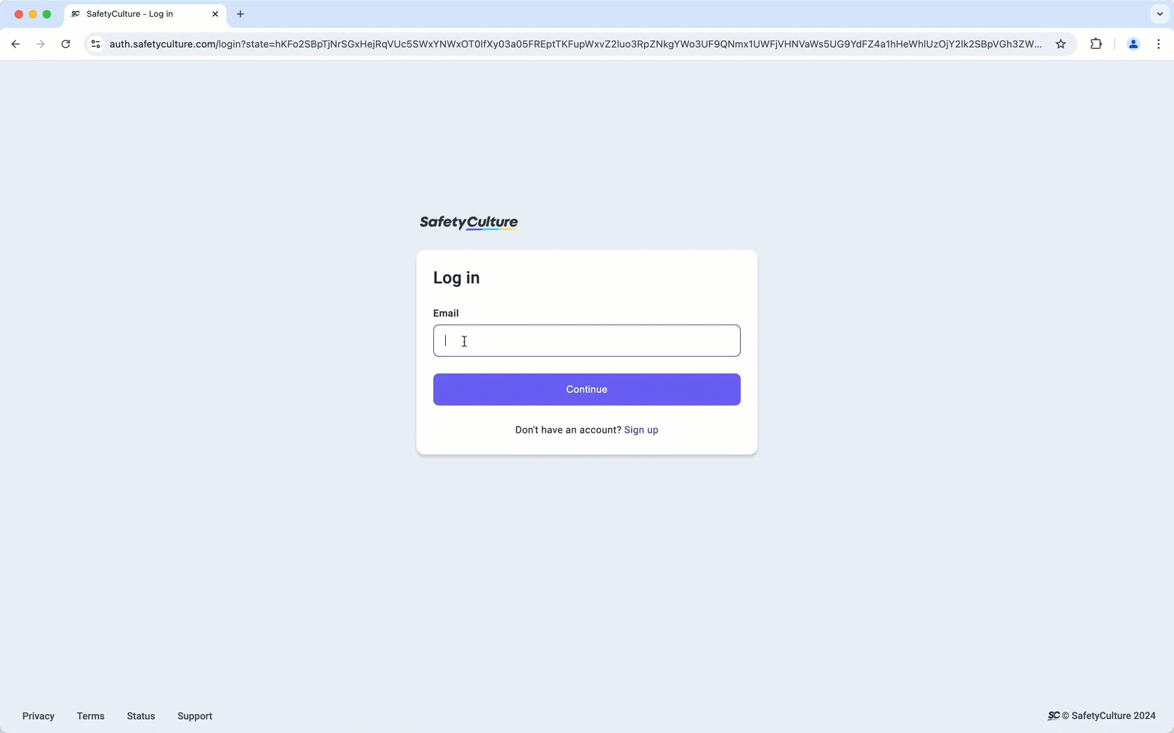 An example of logging in to the web app when the SSO login type is set to 'SSO login only".