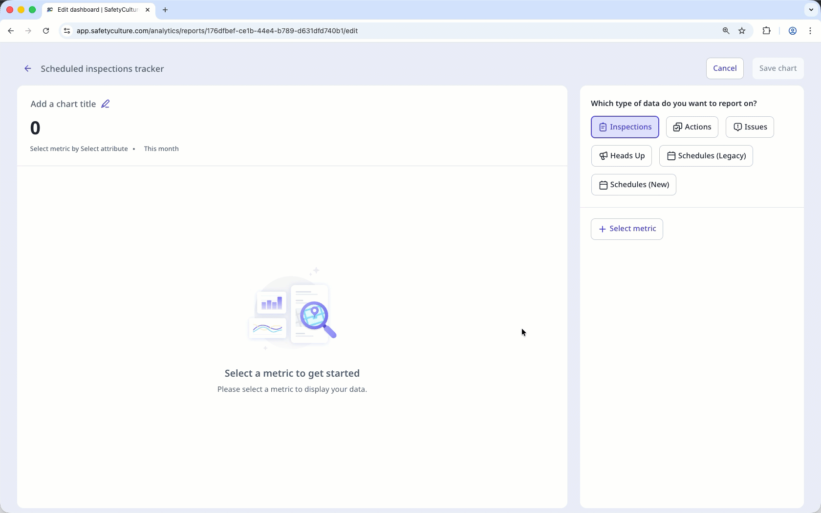 Sélectionnez « Plannings (Nouveau) » comme type de données et configurez le graphique en conséquence.
