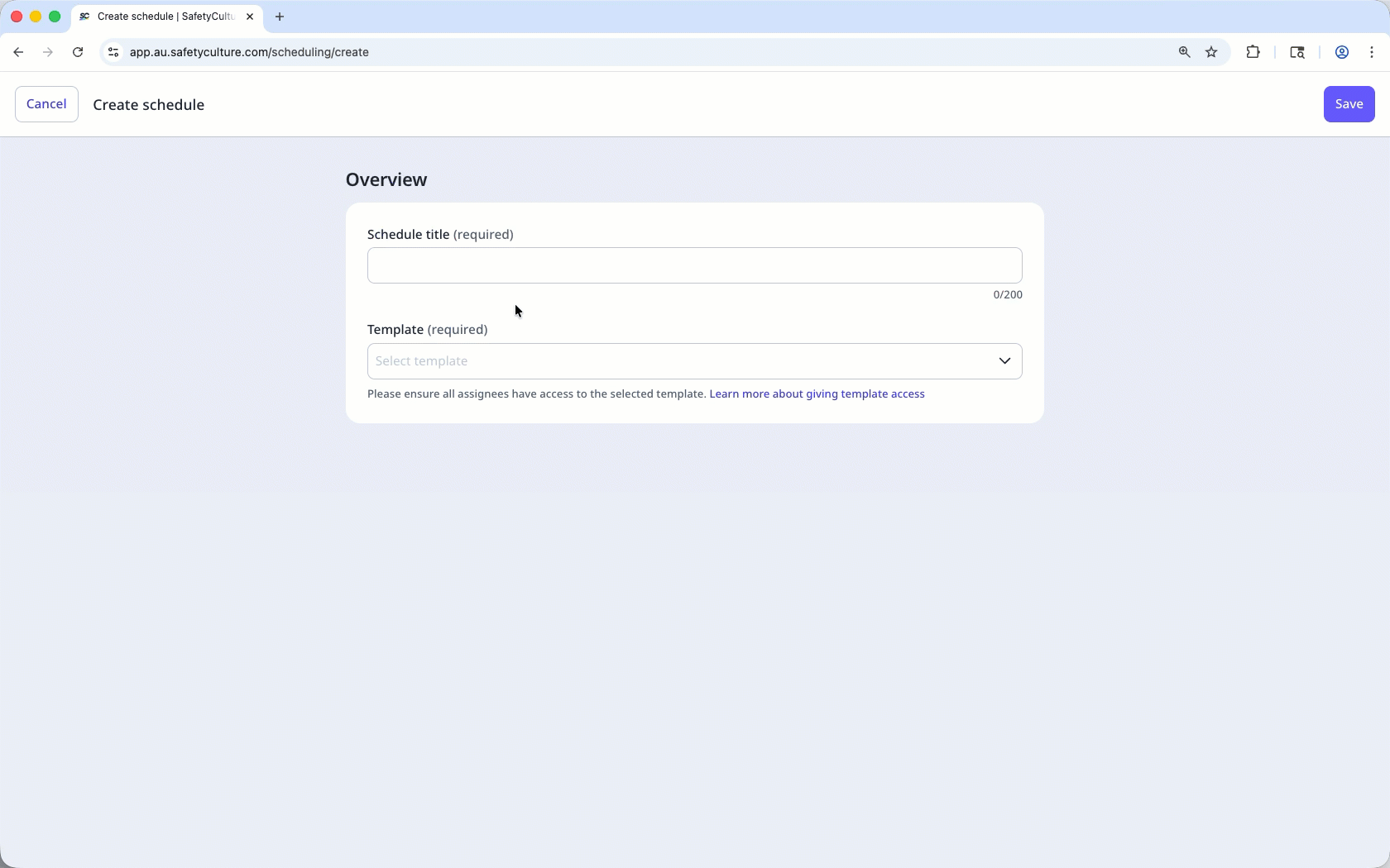 Create a schedule for assets via the web app.