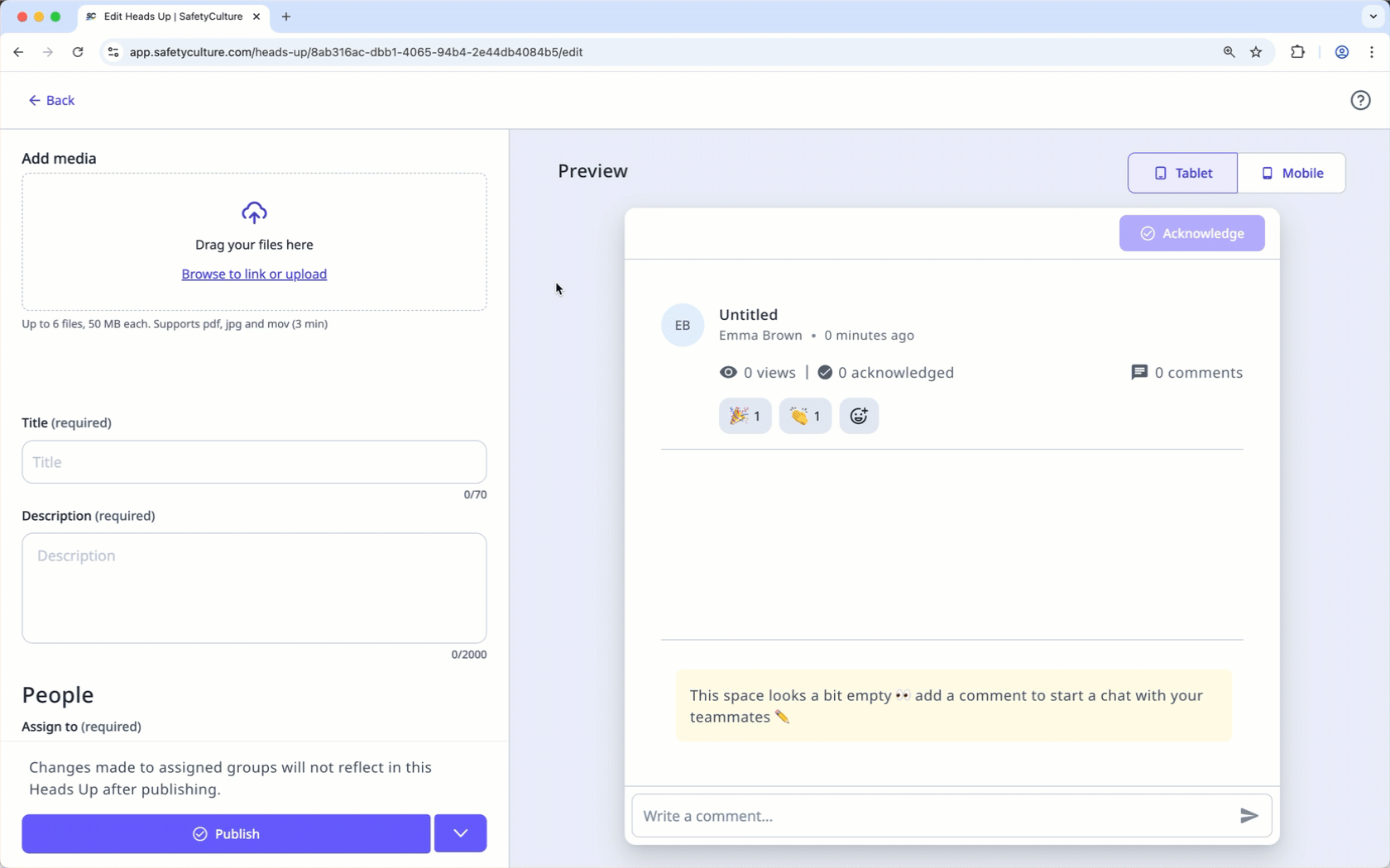 Add files to a Heads Up via the web app.