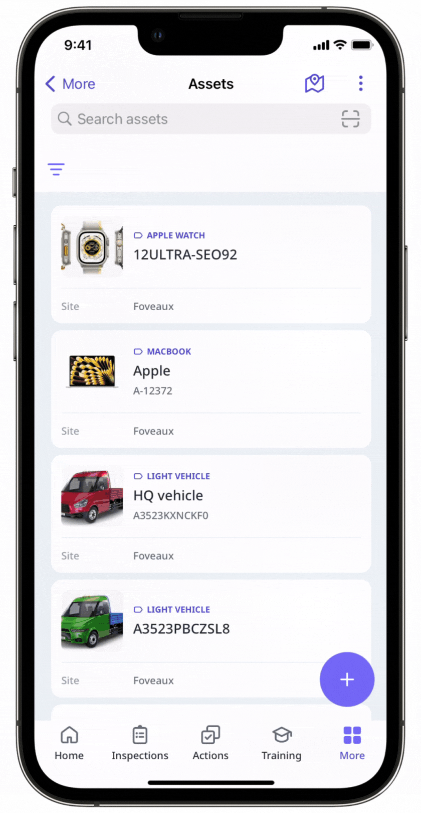 Search for assets using RFID via the mobile app.