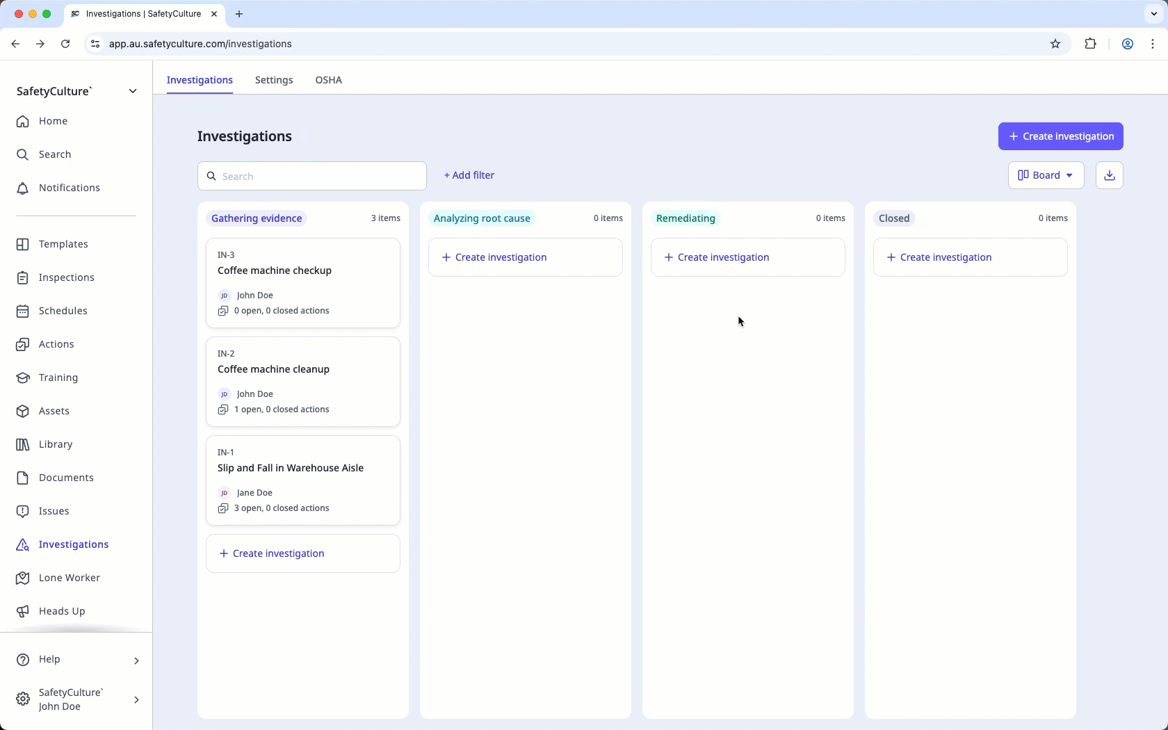 Download investigations as CSV or Excel via the web app.