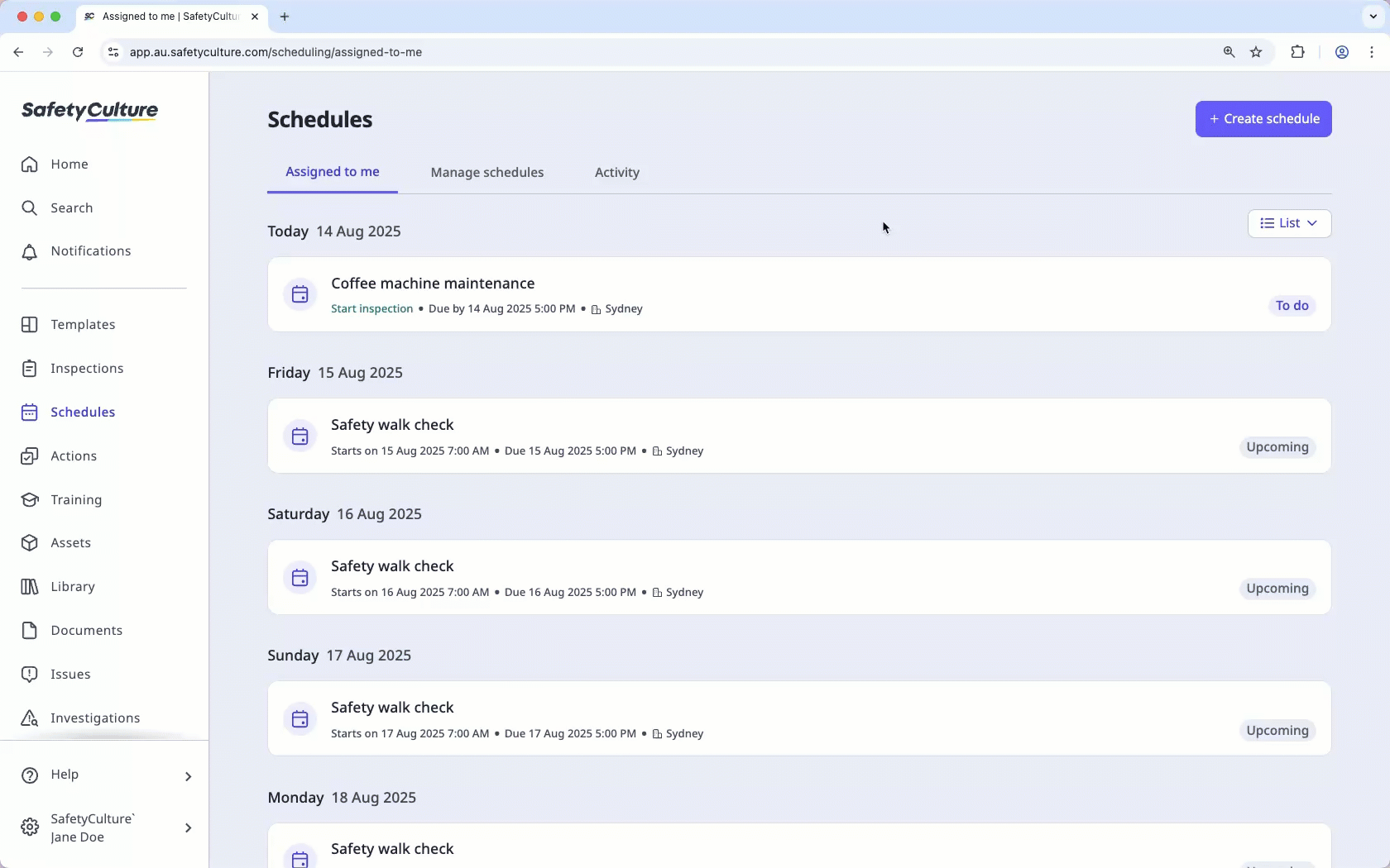 Mark an inspection schedule as “Won’t do” in the new experience via the web app.