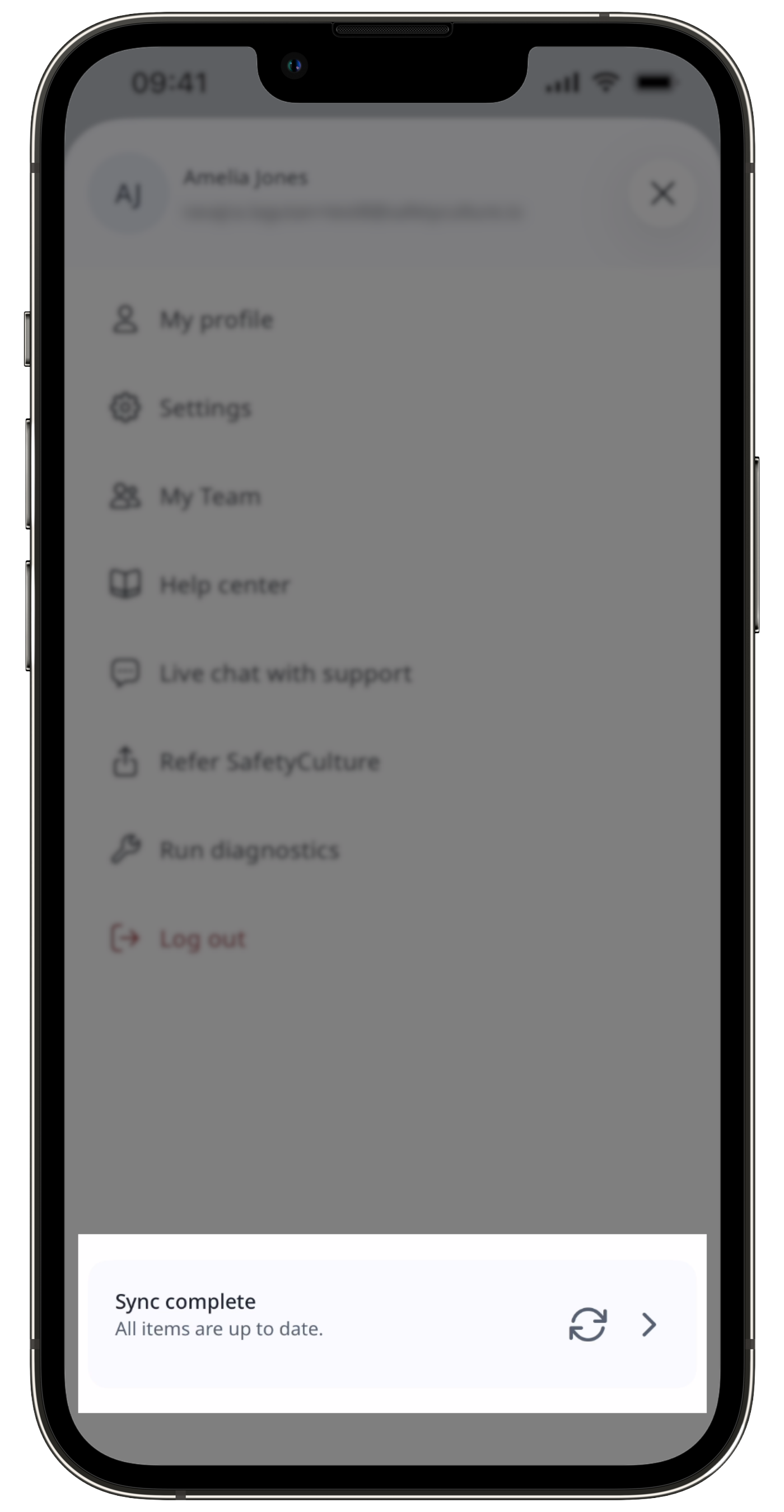 The user profile screen showing the option to manually sync the mobile app.