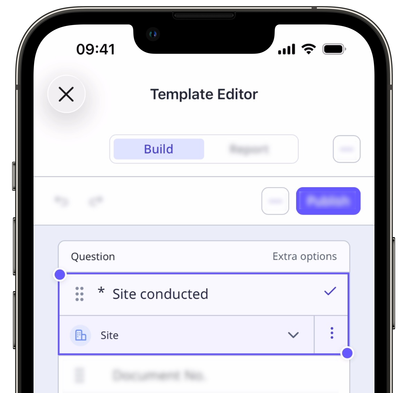 Manage the site question in a template via the mobile app.