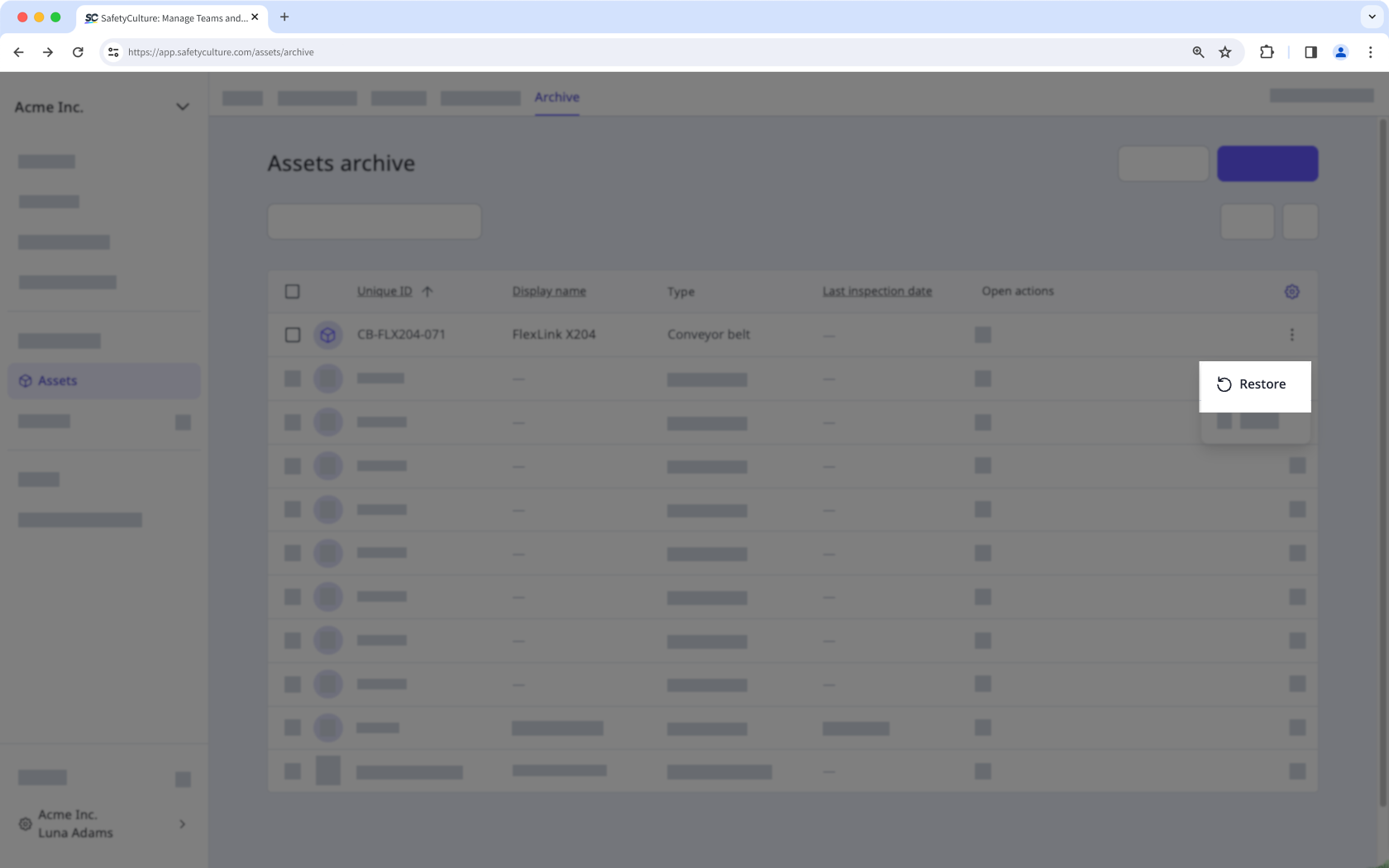 Restaurer un actif archivé via l'application Web.
