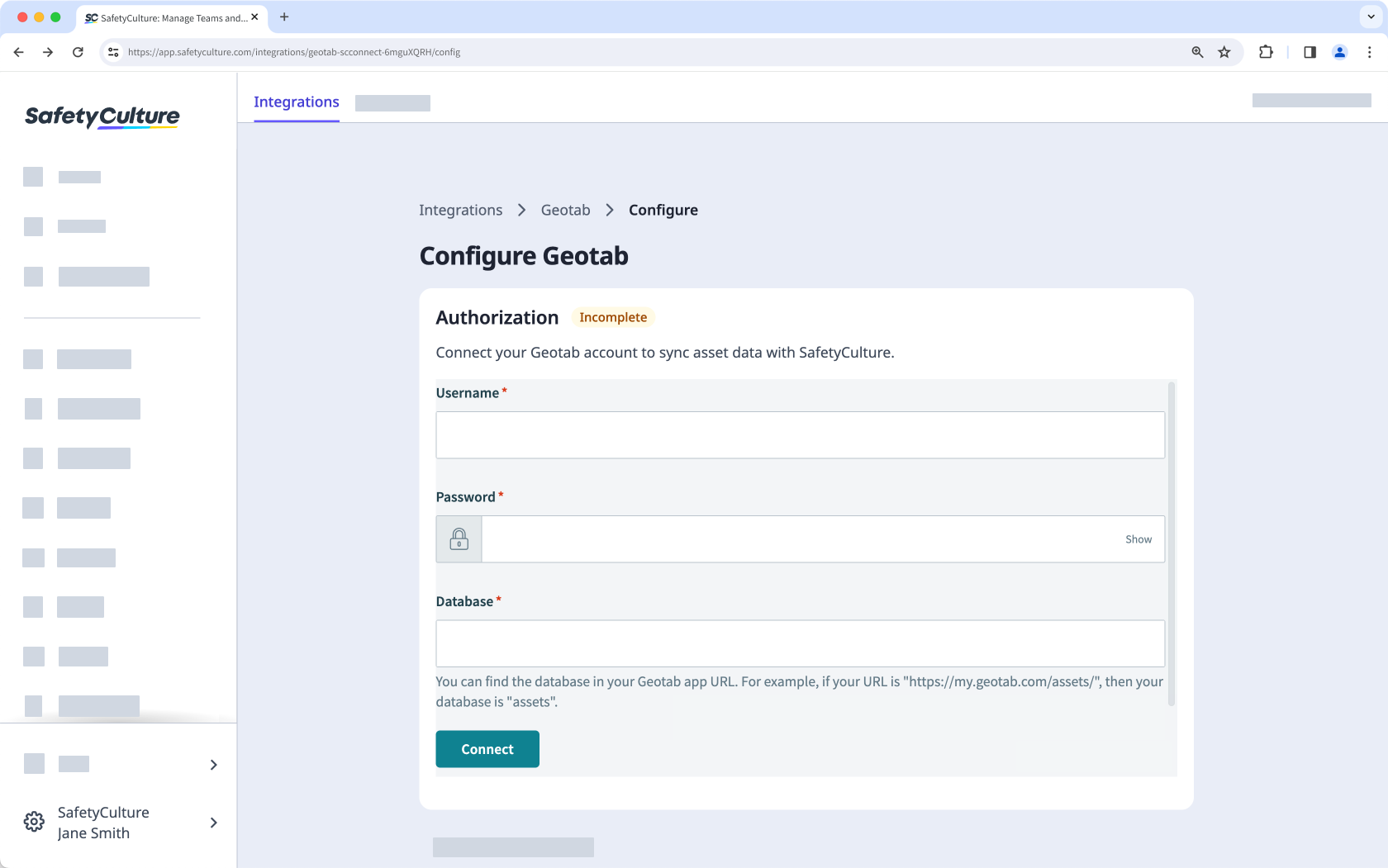 Install and configure Geotab integration via the web app.