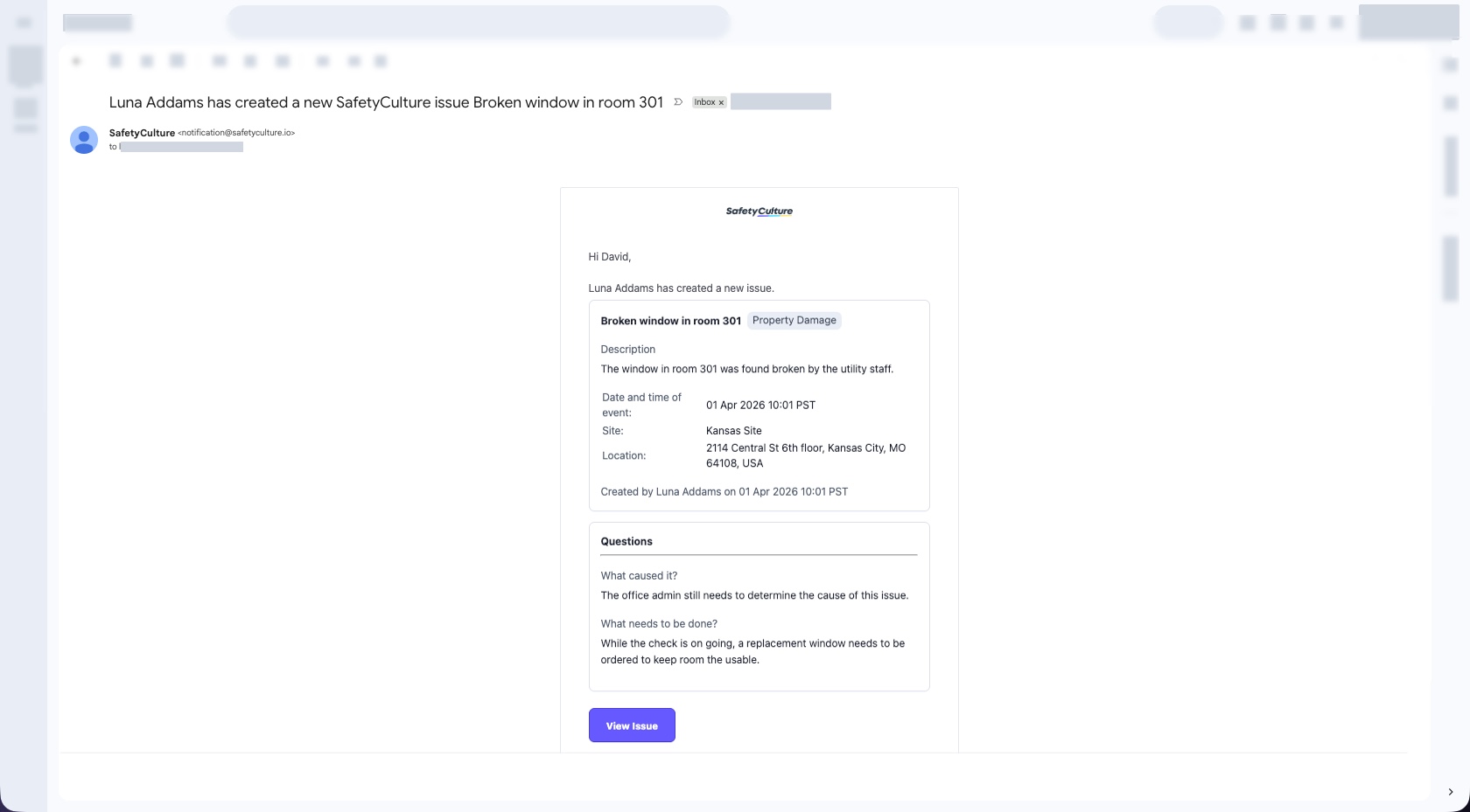 View Detailed issue email notification sample.