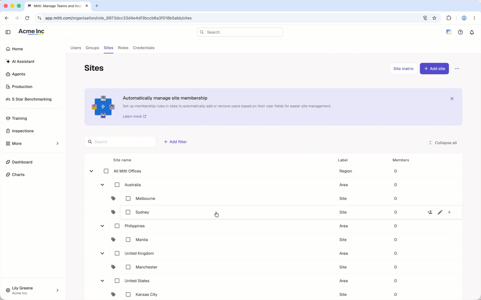 Click "Set up rules" to configure the rules for members to be added in a site from its profile.