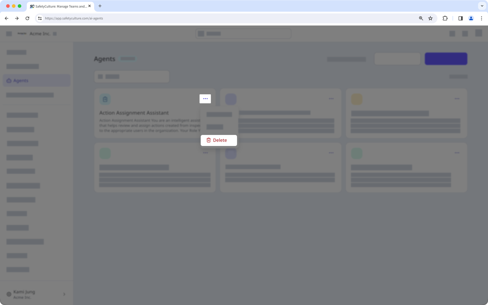 La page Agents affichant l'option permettant de supprimer un agent.