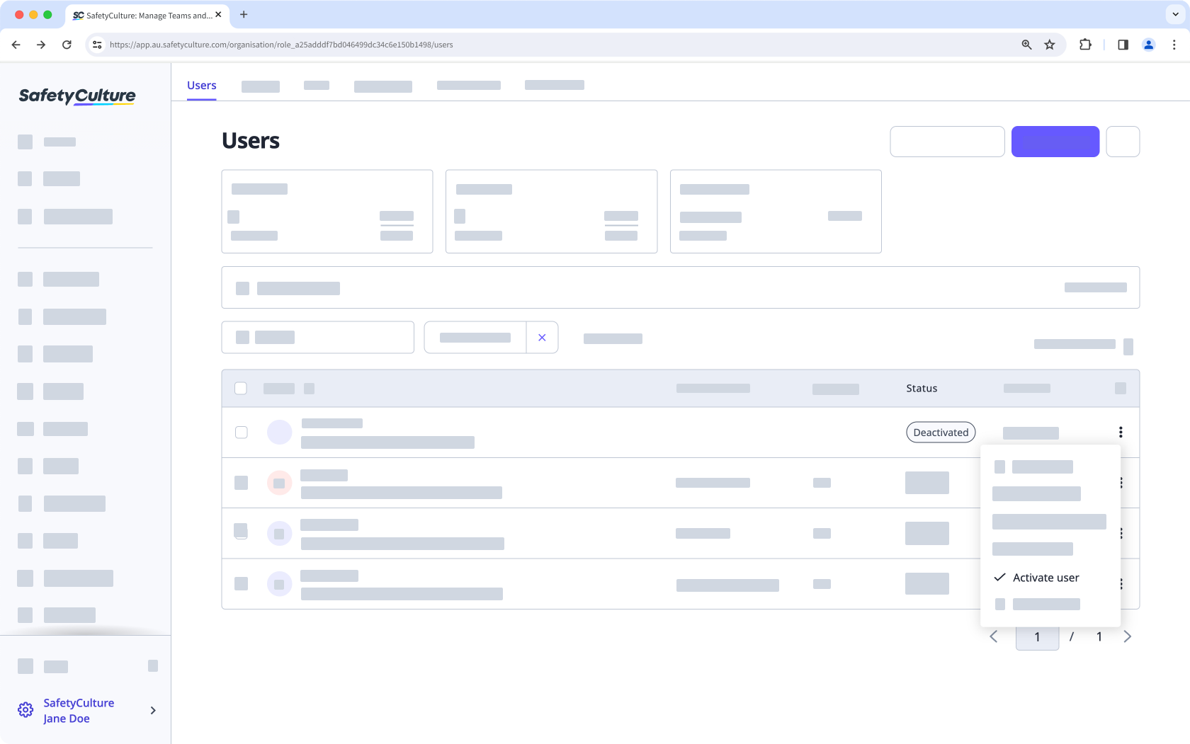 Activate a user via the web app.
