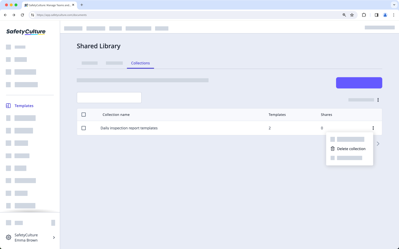 Mithilfe der Web-App eine Vorlagensammlung der Gemeinsamen Bibliothek löschen.