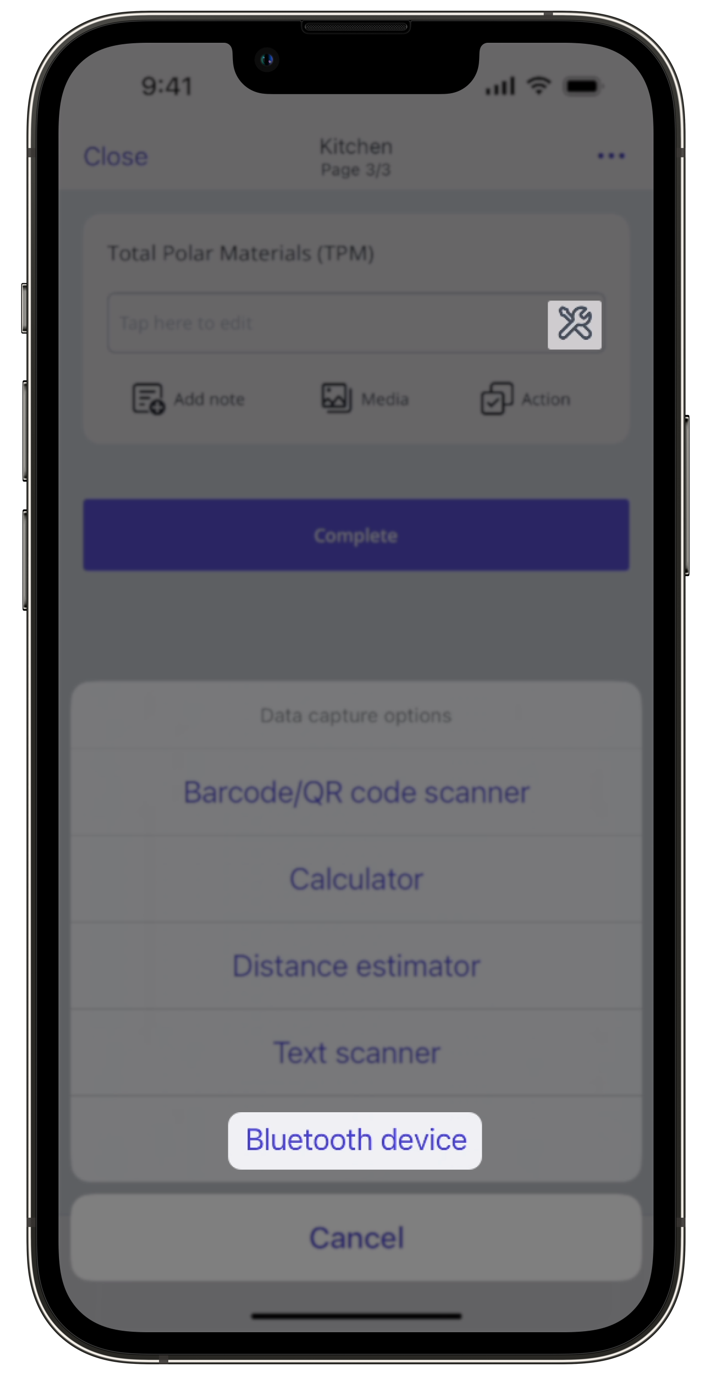 Capturez un relevé avec un appareil Bluetooth pris en charge via l'application portable.