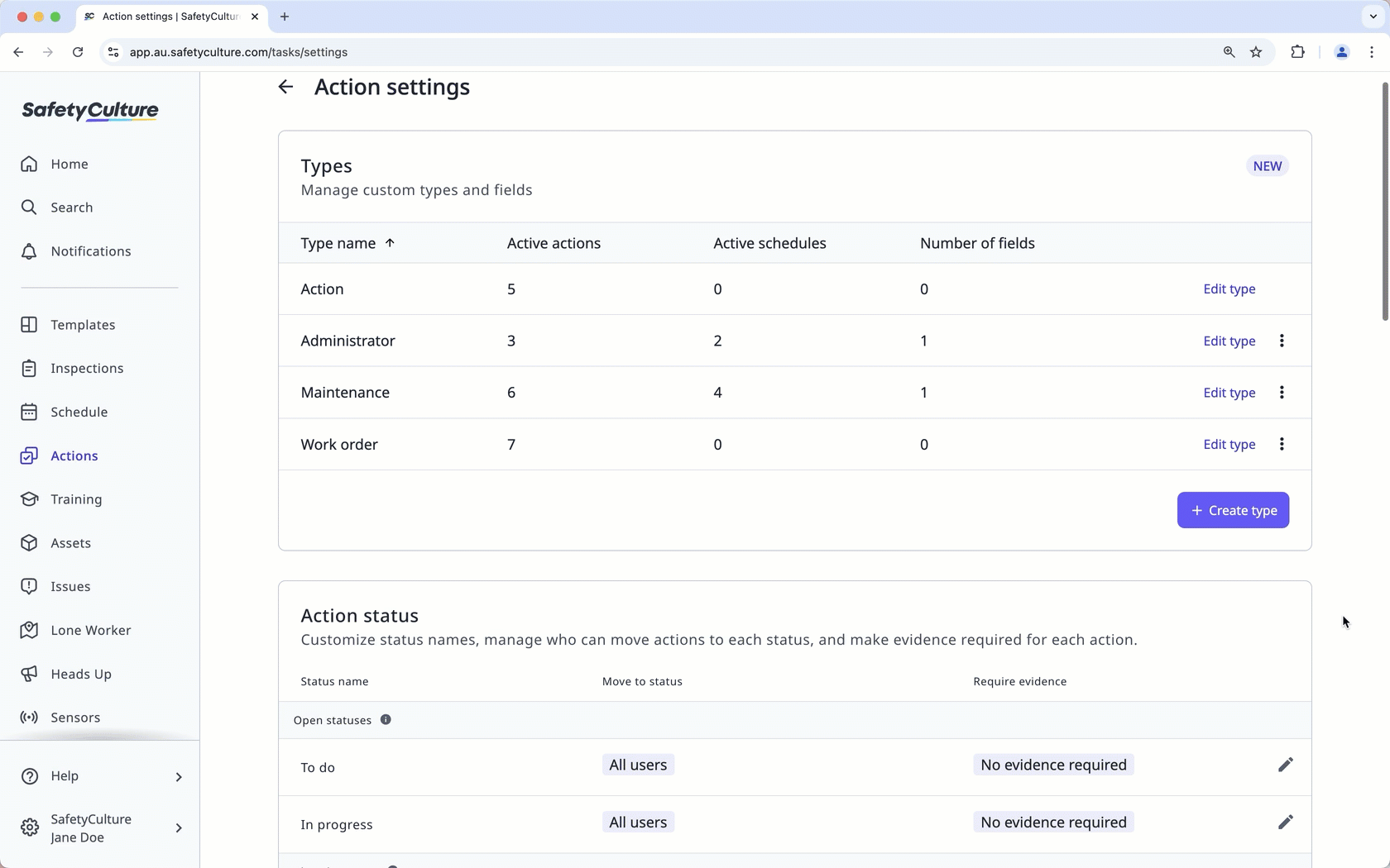 Reset the action's status name via the web app.