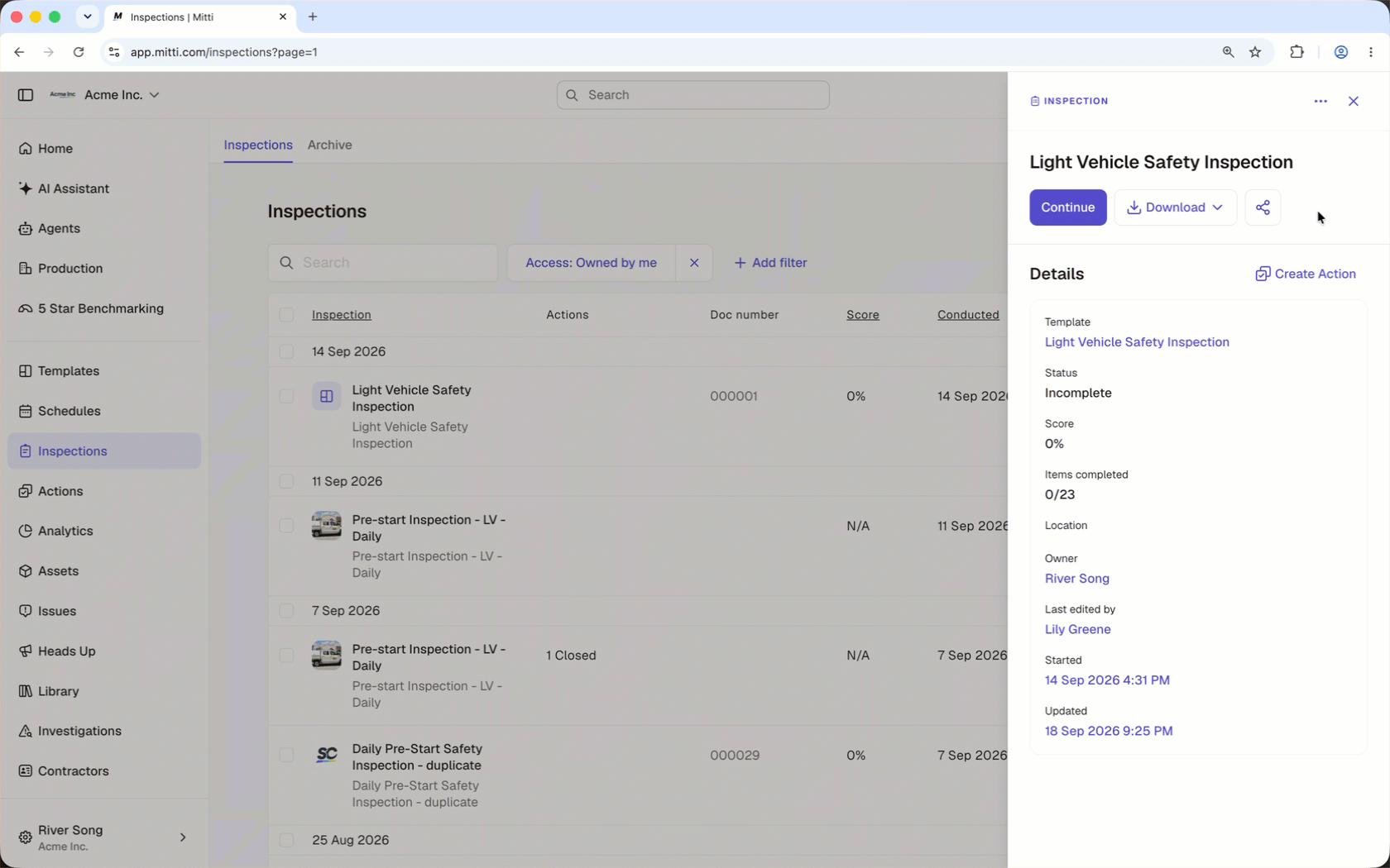 Mithilfe der Web-App den Eigentümer einer Inspektion ändern.