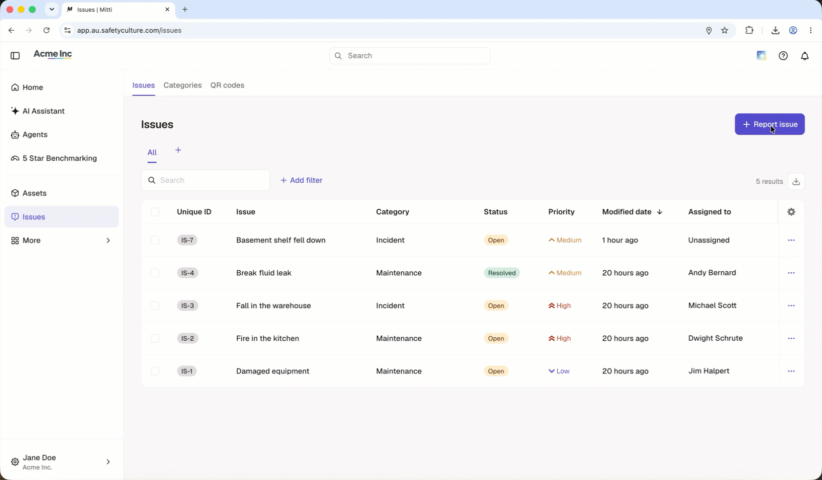 Report an issue via the web app.
