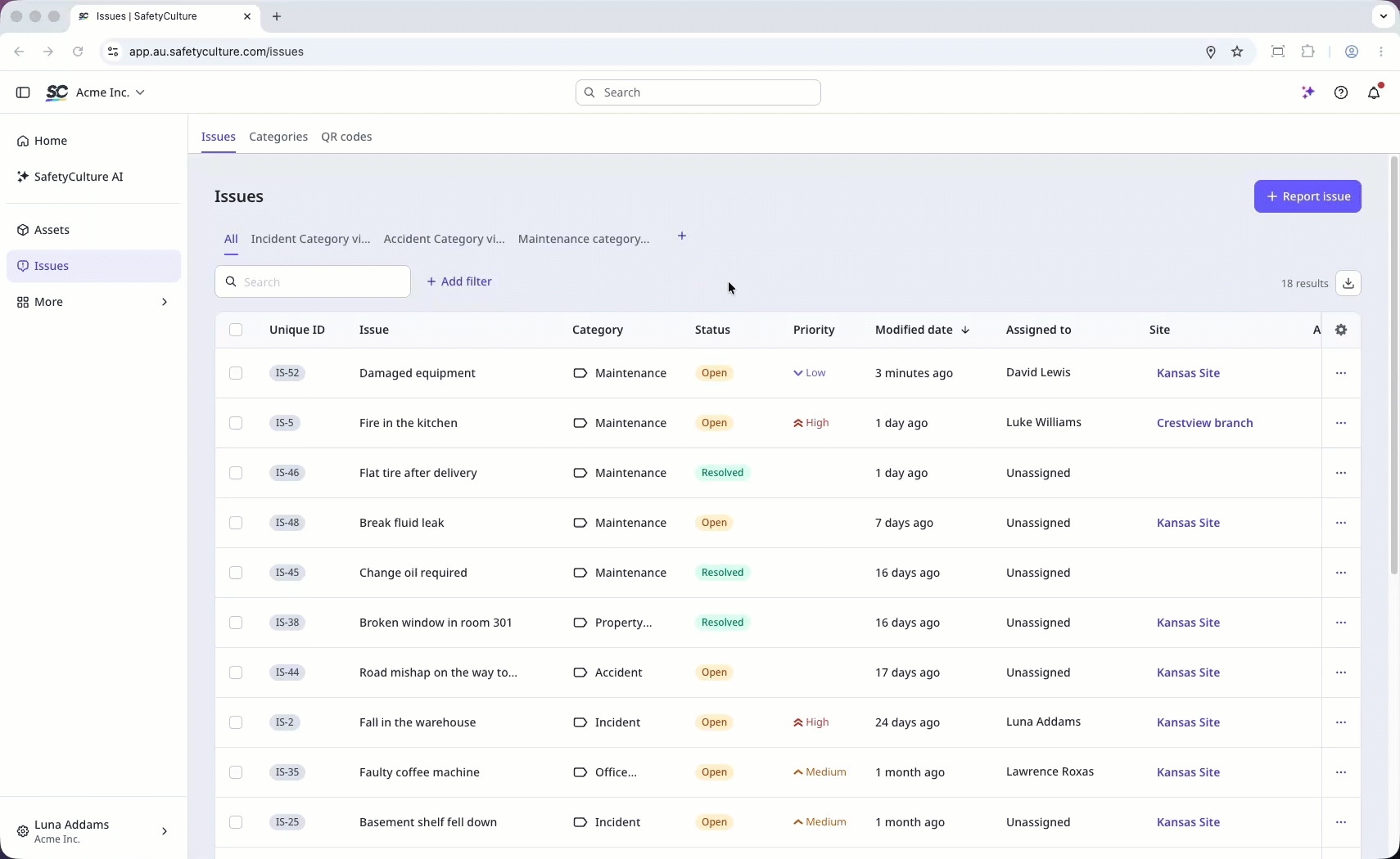Report an issue via the web app.