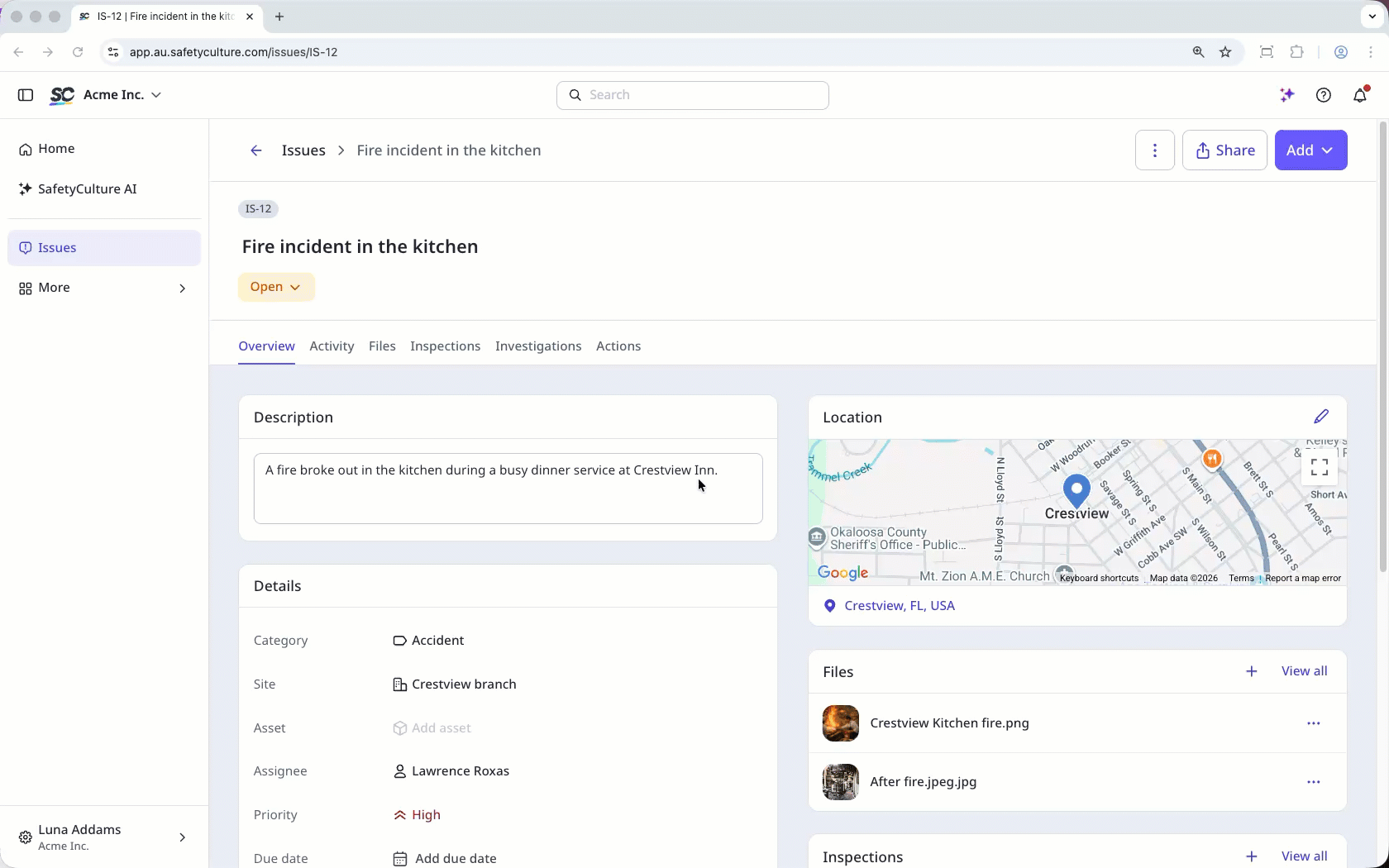 View and share an issue report via the web app.