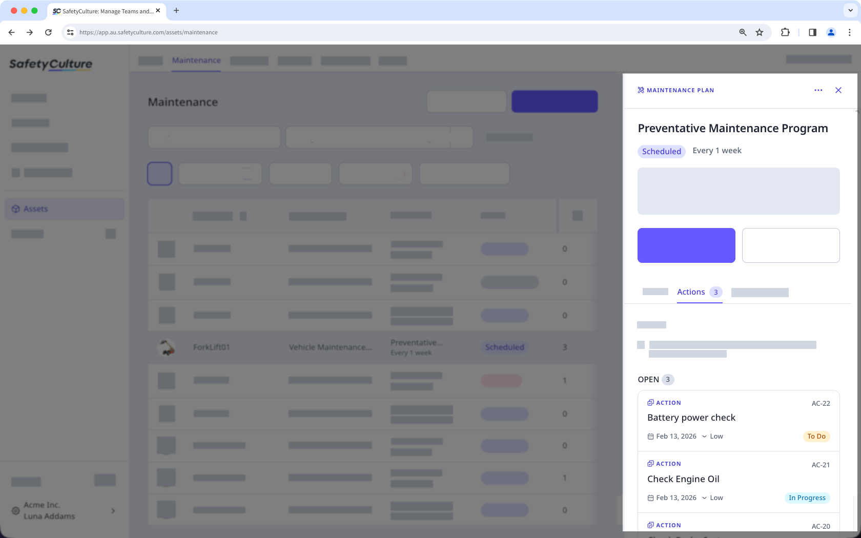 Affichez une action dans un plan de maintenance via l'application Web.
