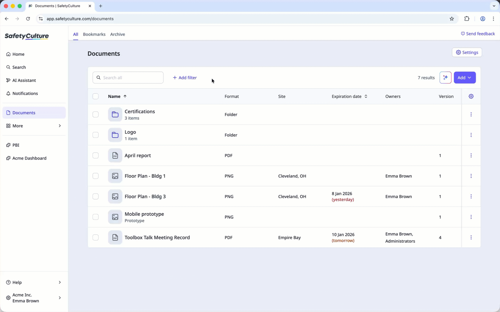 Filter files in Documents via the web app.