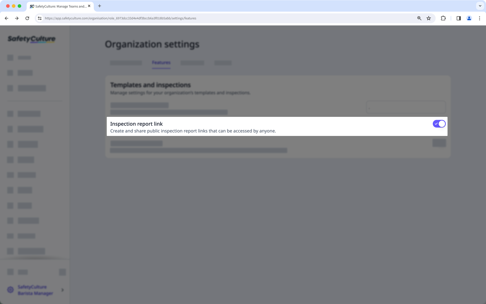 Mithilfe der Web-App Links zu Inspektionsberichten über aktivieren oder deaktivieren.