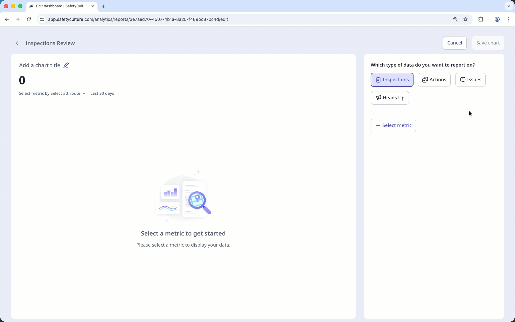 Select 'Actions' as the data type, 'Actions' as the Metric, and 'Site' as the attribute'