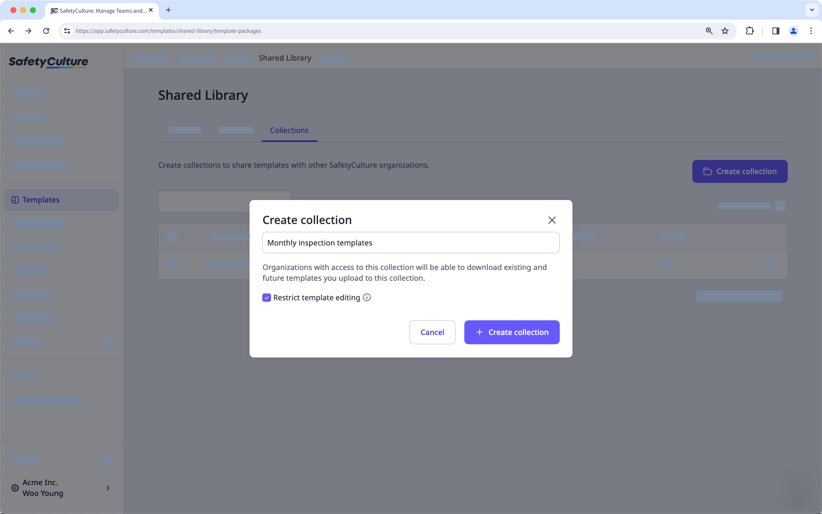 Crear una colección de plantillas de la Biblioteca compartida a través de la aplicación web.