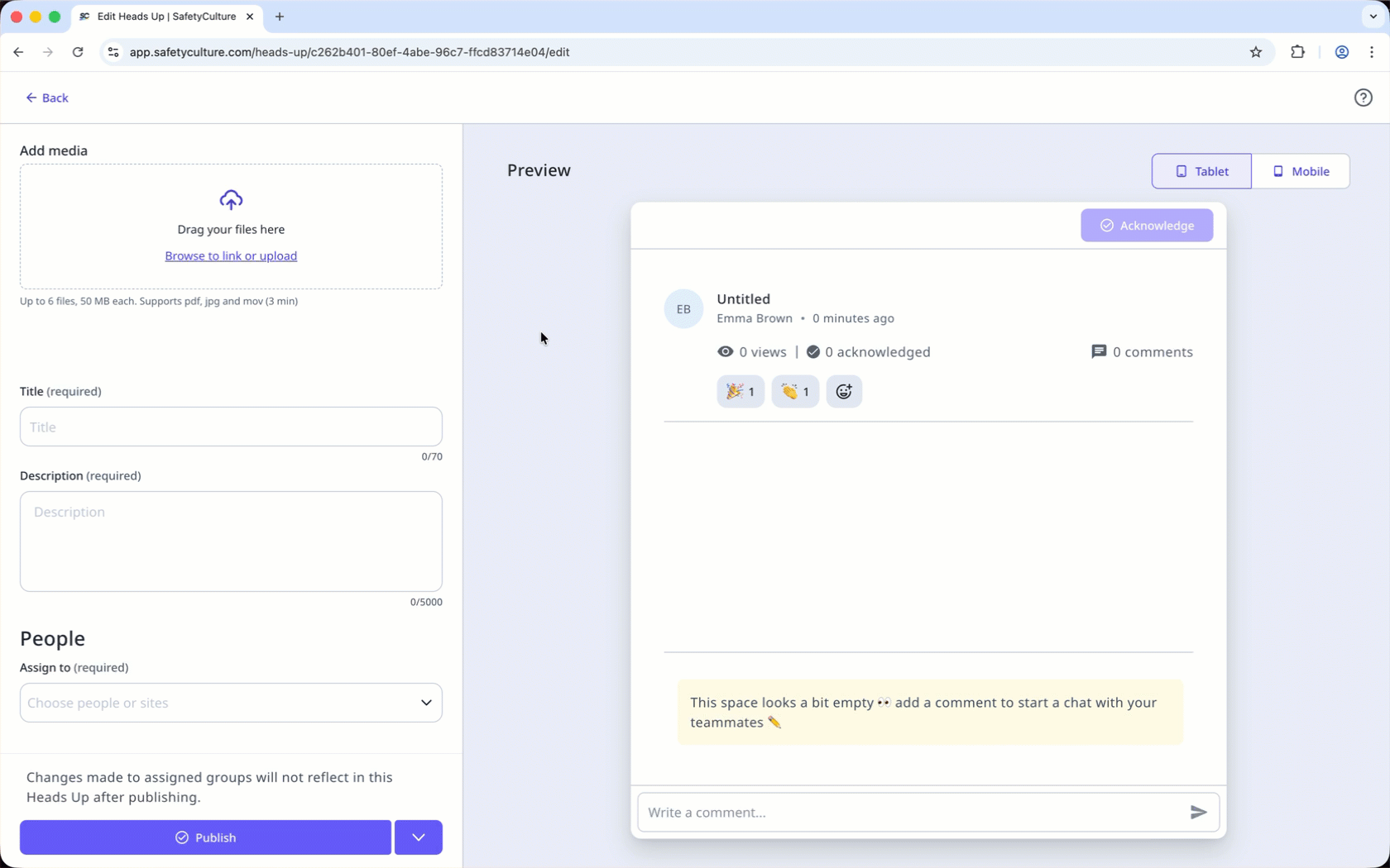 Link files to a Heads Up via the web app.