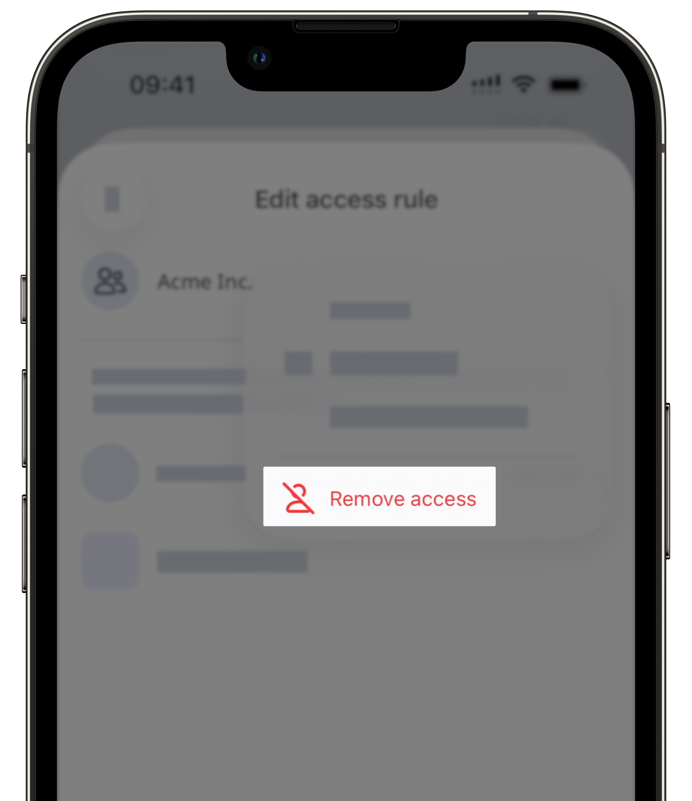 The "Manage access" screen with the "Remove access" button visible.