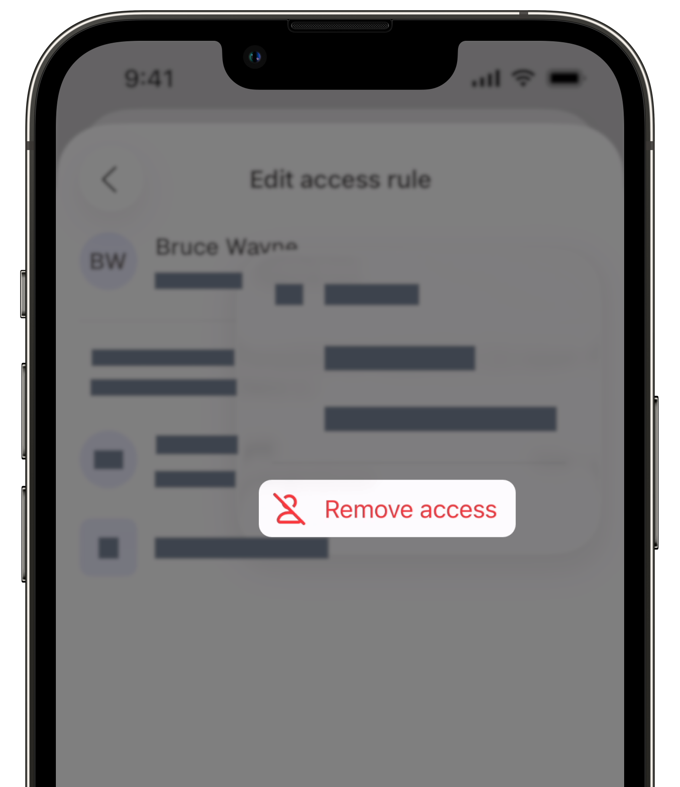 The "Manage access" screen with the "Remove access" button visible.