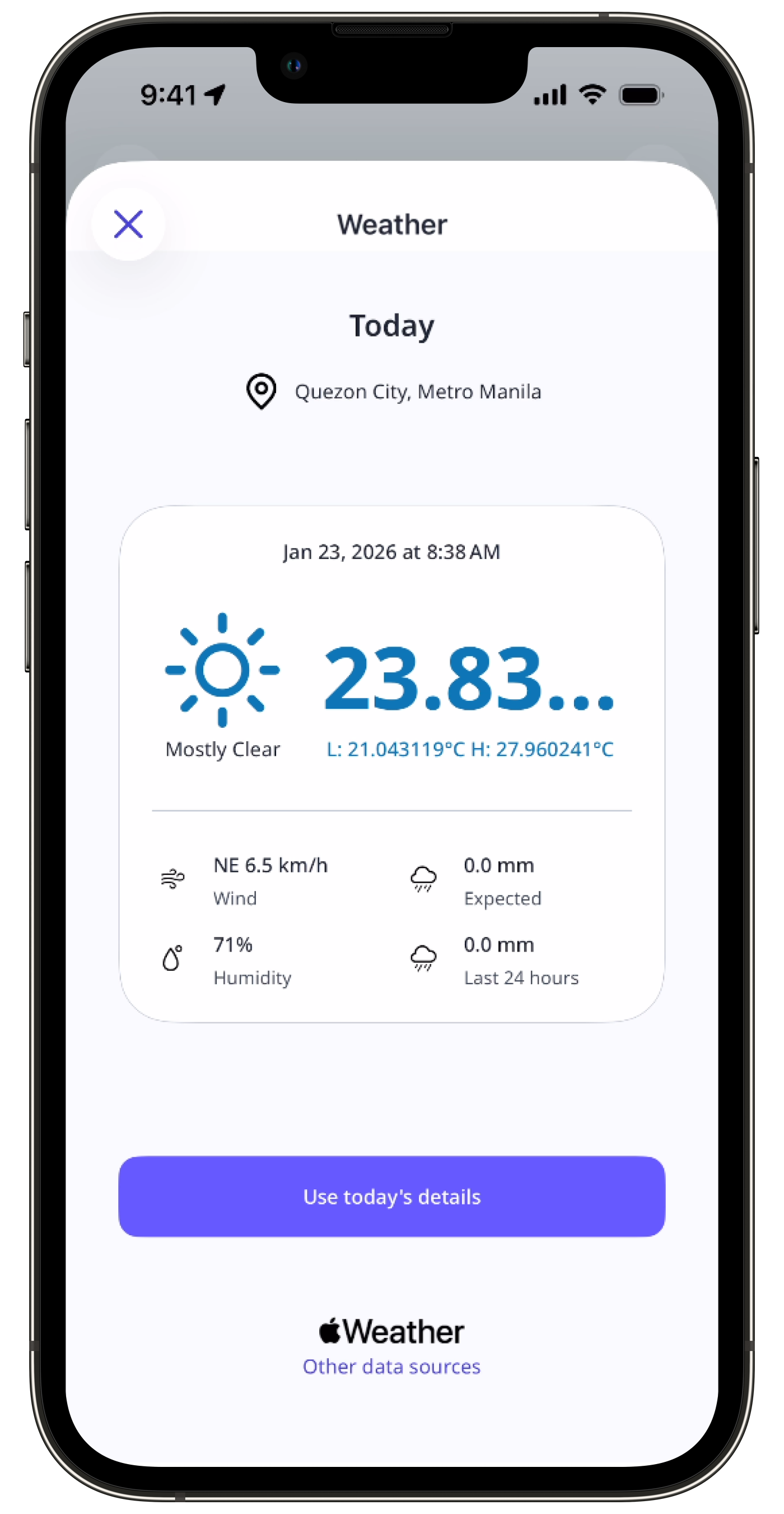 Recoja datos meteorológicos en inspecciones a través de la aplicación móvil.