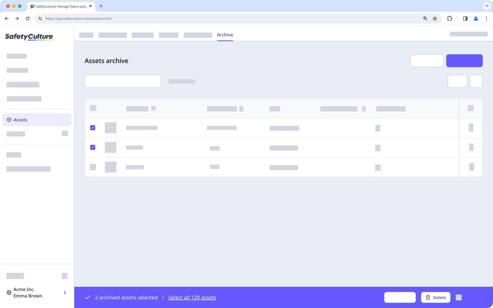 Eliminación masiva de activos a través de la aplicación web.