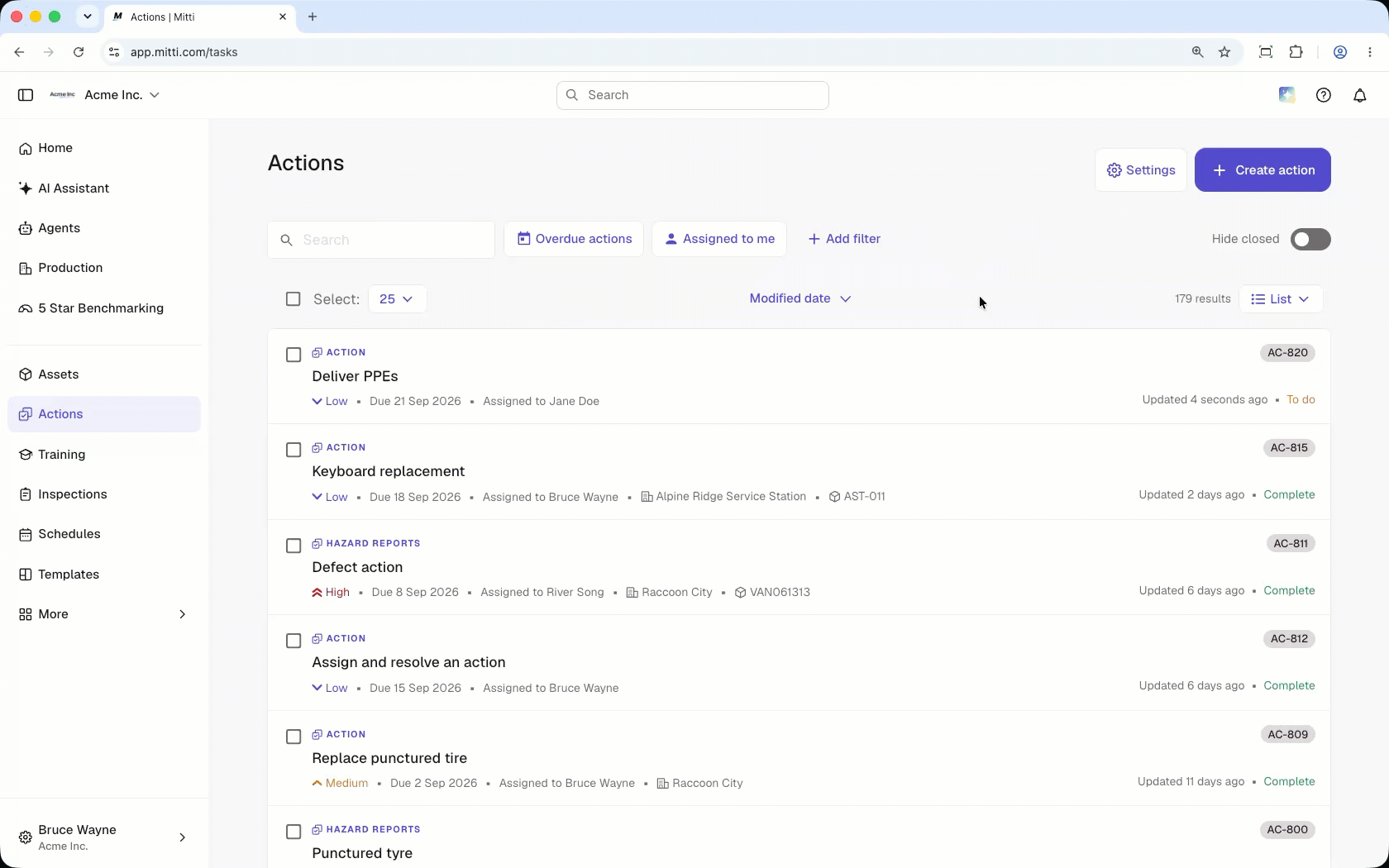 Attach a video to an action via the web app.