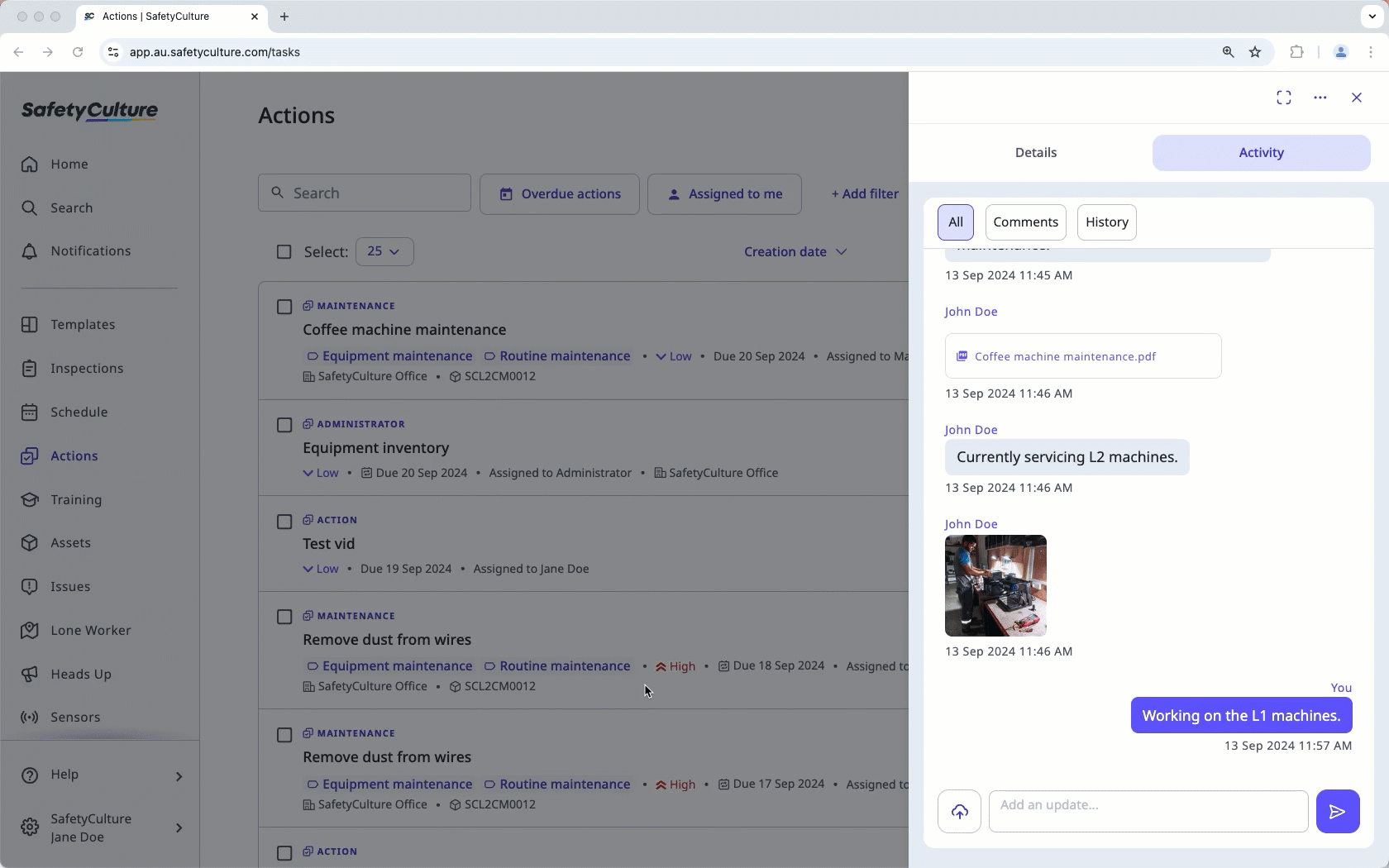 Attach a video to an action via the web app.