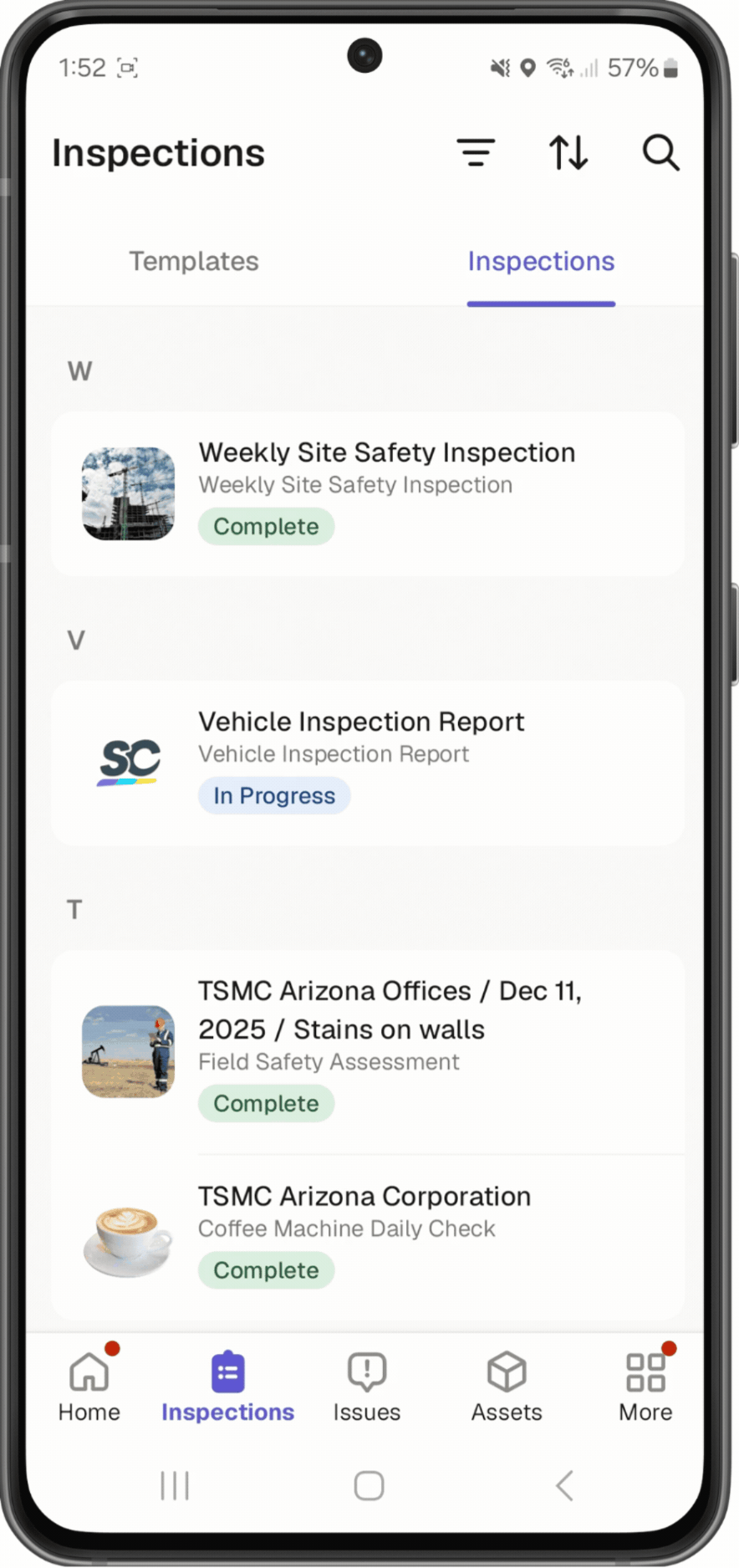Sort inspections by Date conducted (Newest).