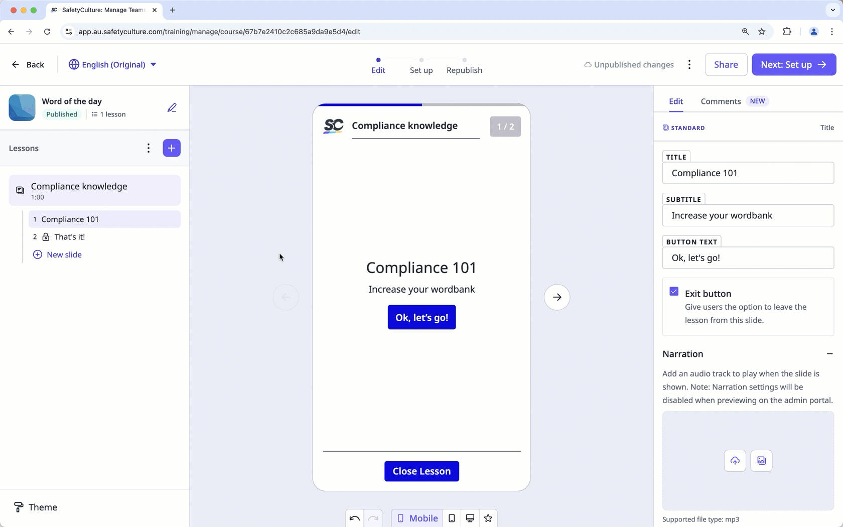 Afficher une page web dans une leçon à partir de l'application Web.