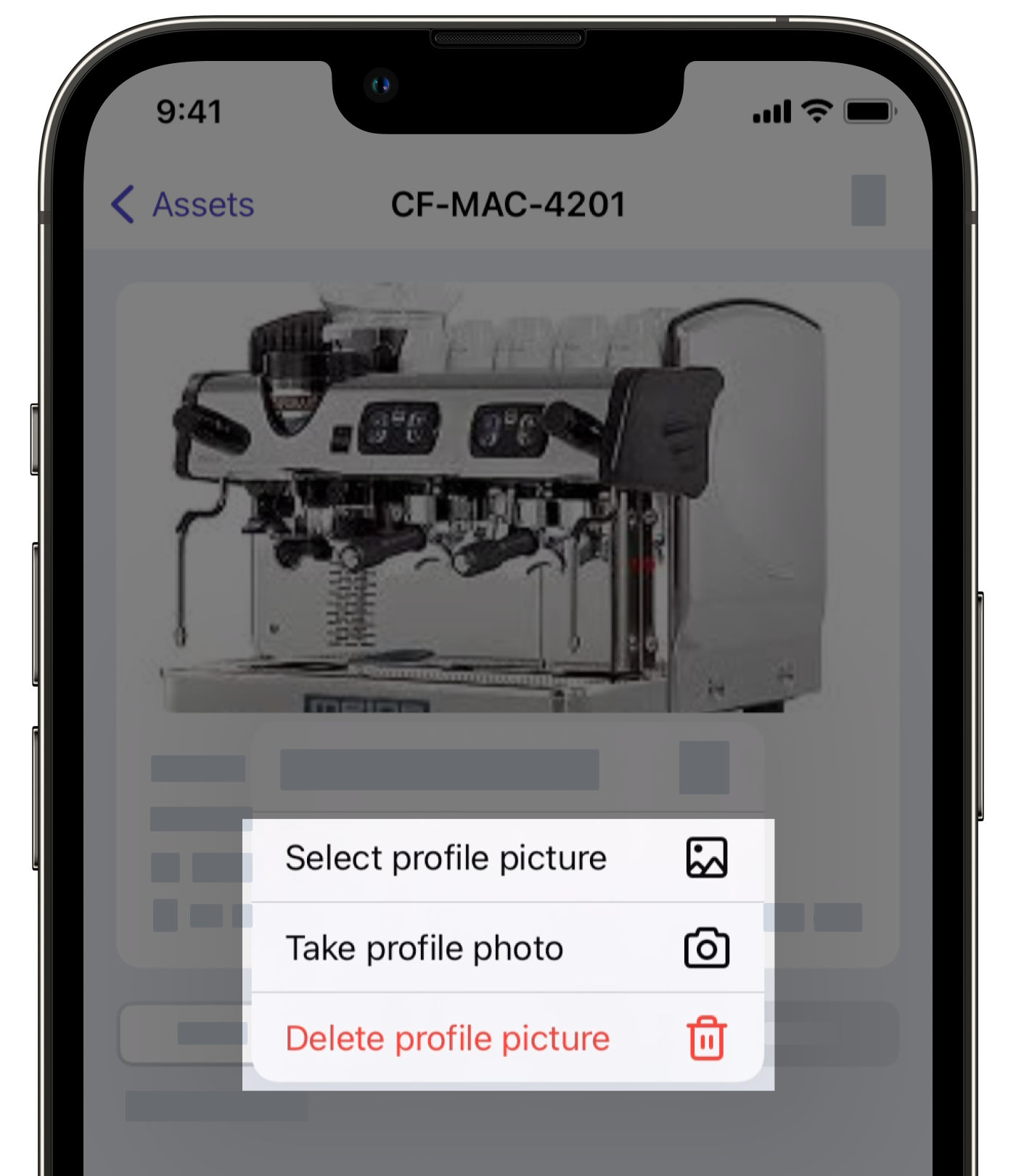 Edit an asset profile photo via the mobile app.
