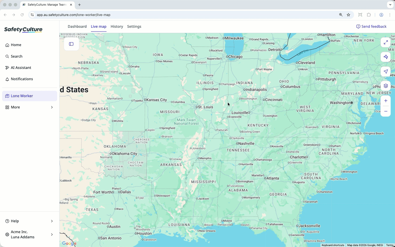 View geofences on the live map.