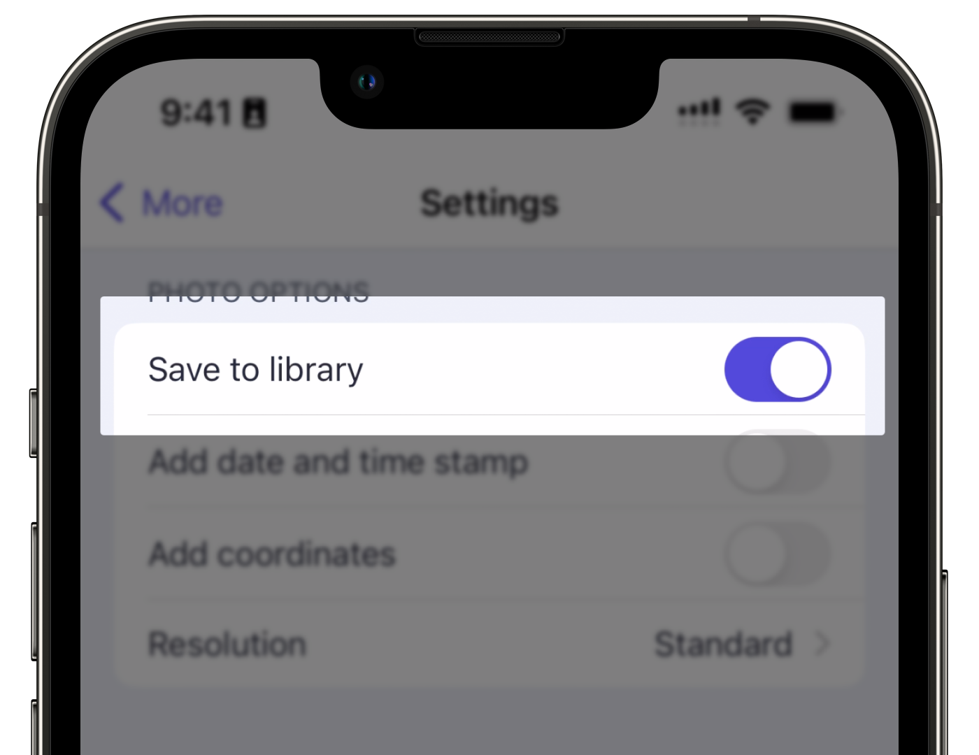 Le bouton pour gérer le stockage des photos d'inspection sur votre appareil sur iOS.