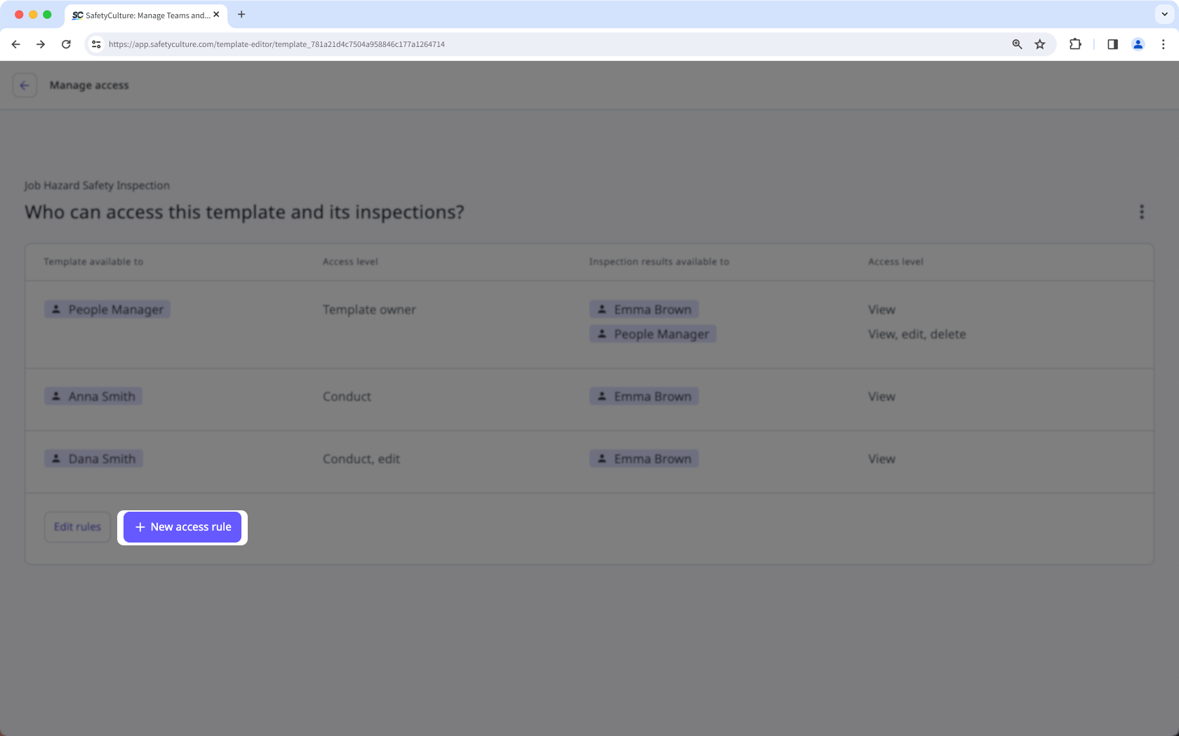 Cree una regla de acceso a través de la aplicación web.