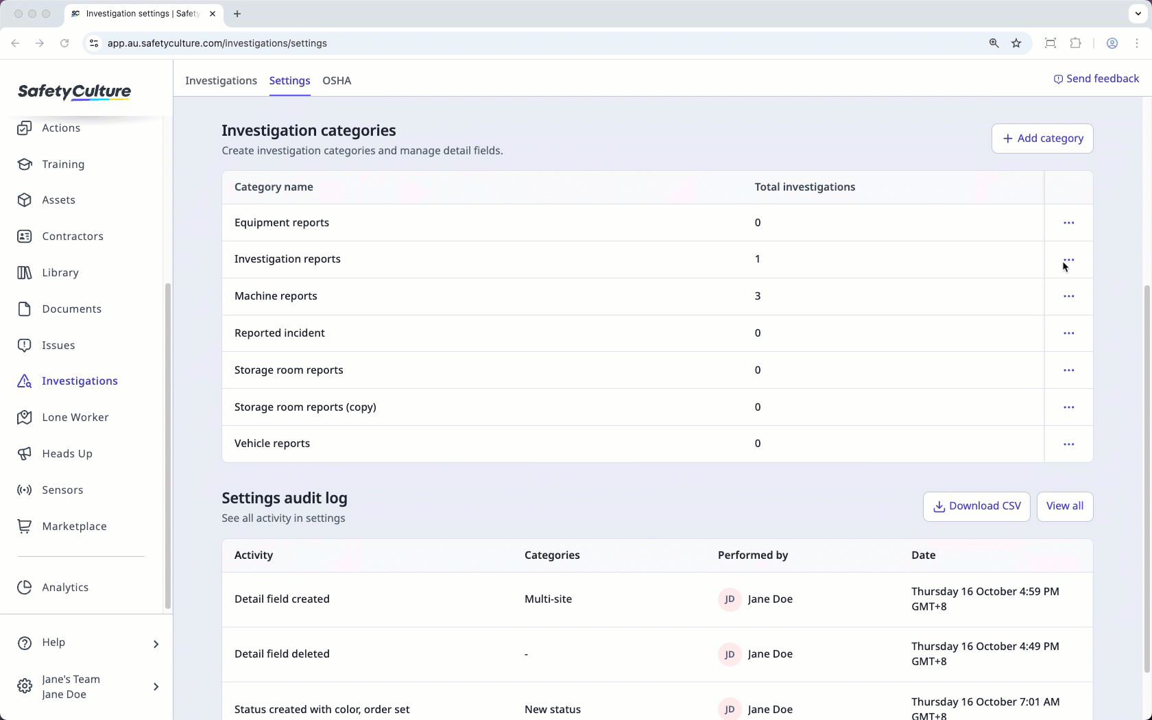 Delete investigation detail fields via the web app.
