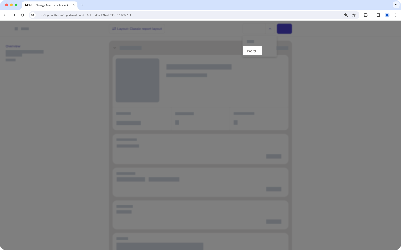 The report layout with the option to export as Word visible.