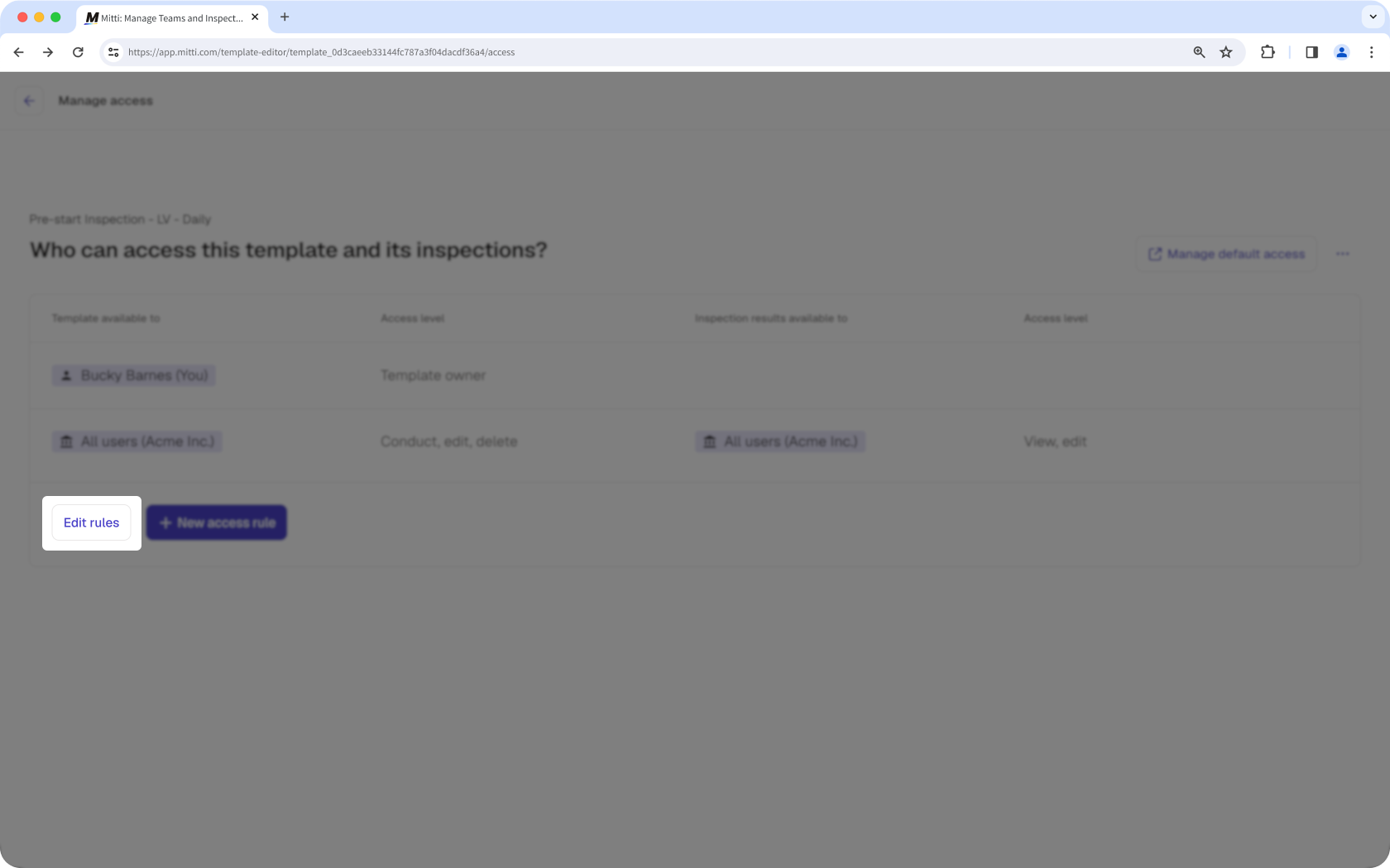 Edit an access rule via the web app.
