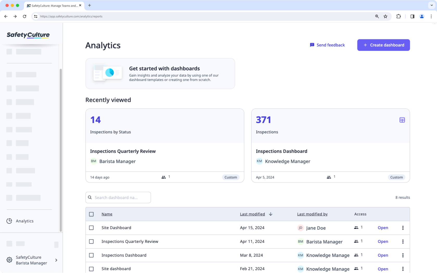 The main page for the new Analytics experience on the web app.