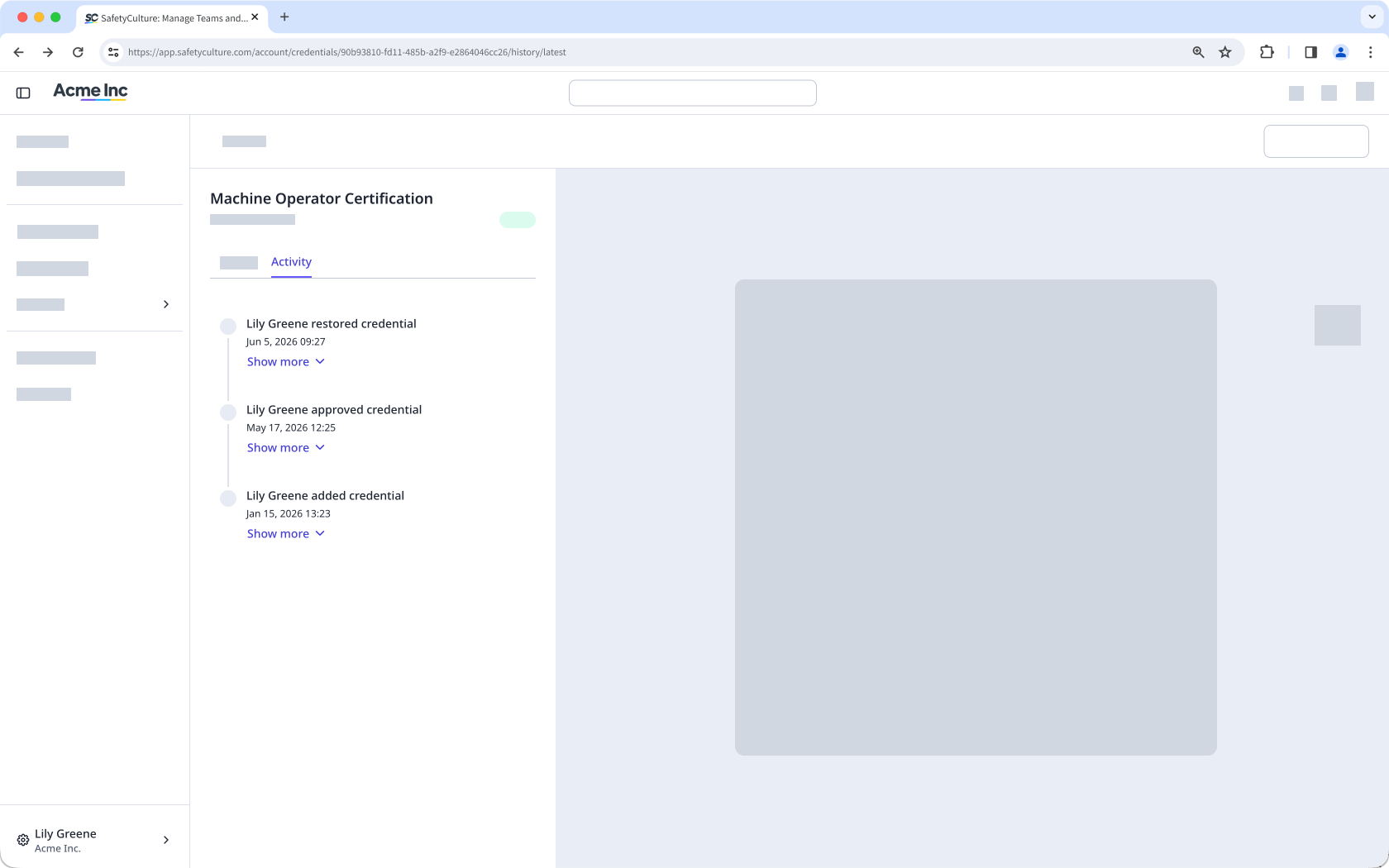 The credential details page with its "Activity" tab visible.