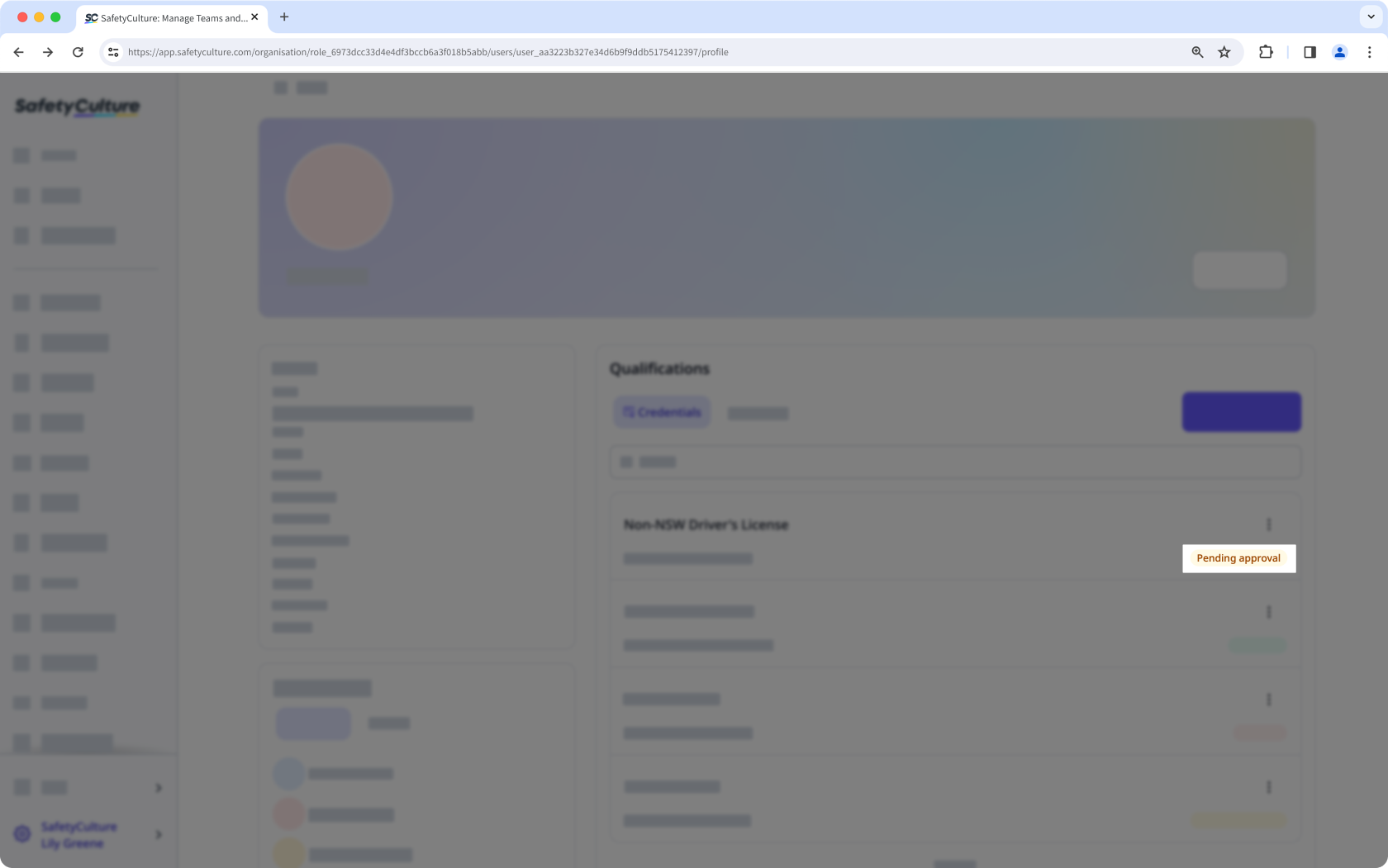 Ver el estado de aprobación de credenciales de un usuario a través de la aplicación web.