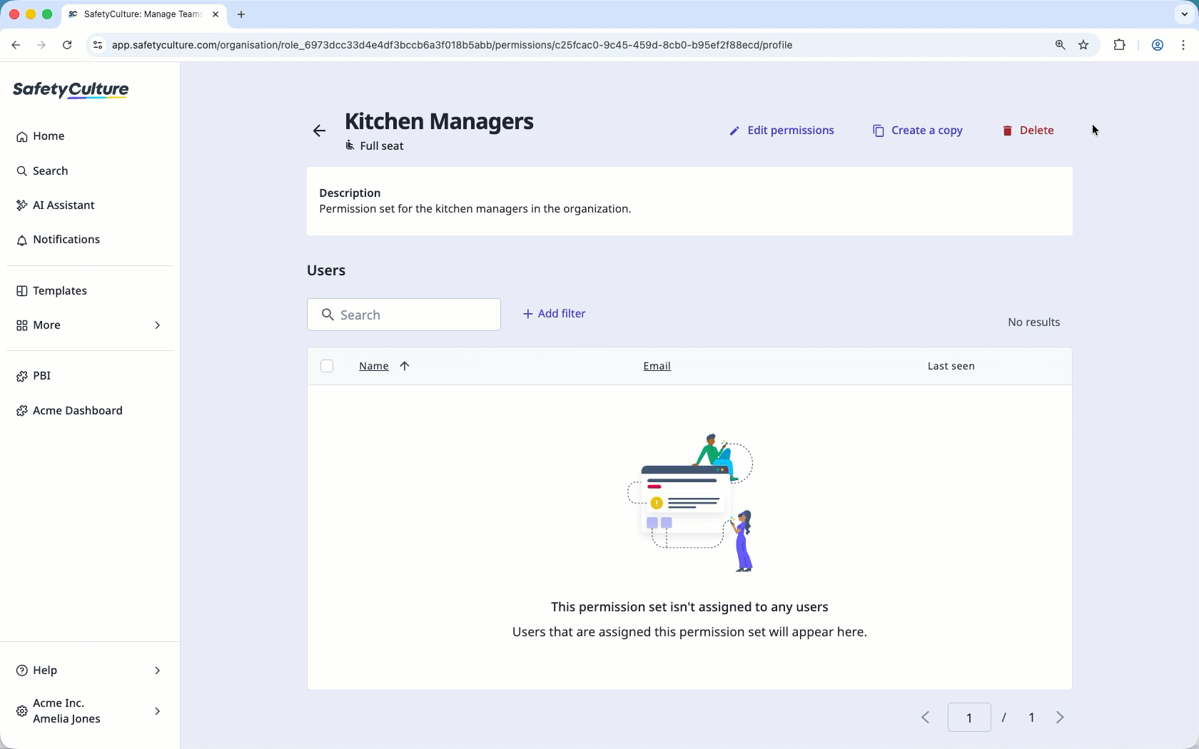 Mithilfe der Web-App ein Berechtigungs-Set löschen.