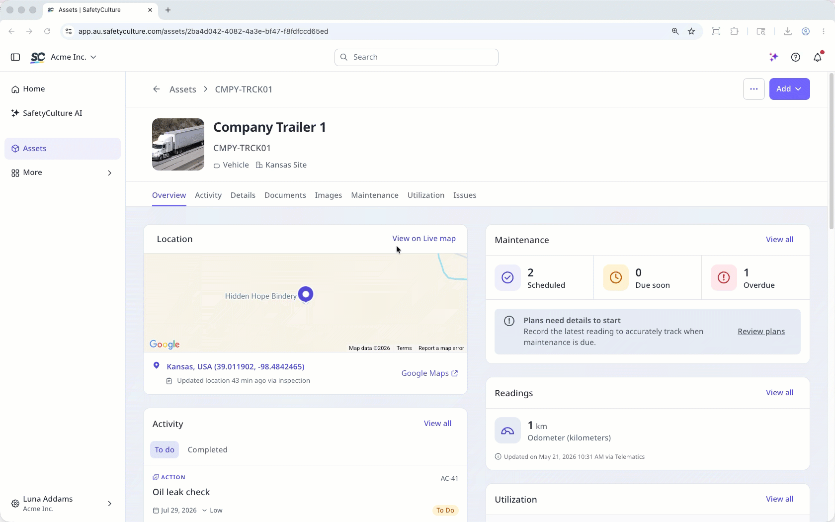 Mithilfe der Web-App Asset-Felder anzeigen.