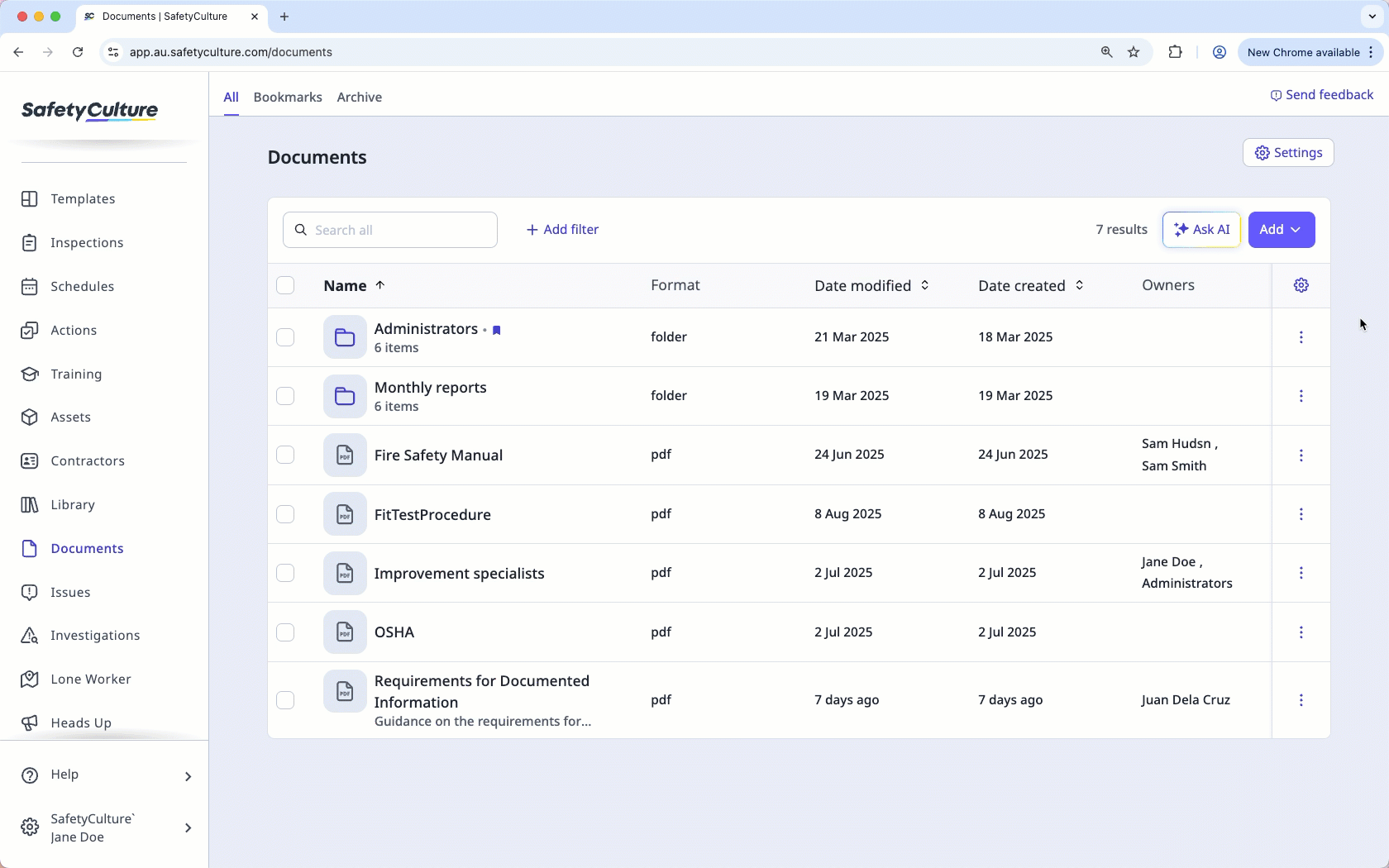 Manage access to a folder via the web app.